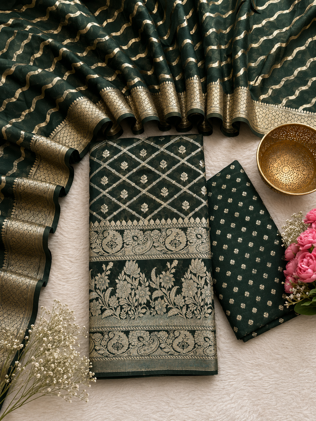 Pure cotton Chanderi silver zari weaved unstiched lehenga sets