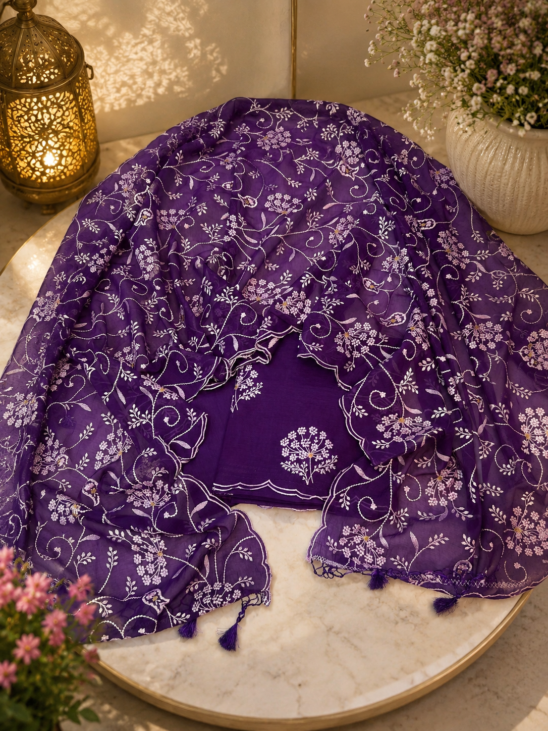 Pure mal Chanderi thread embroidered unstiched suits sets