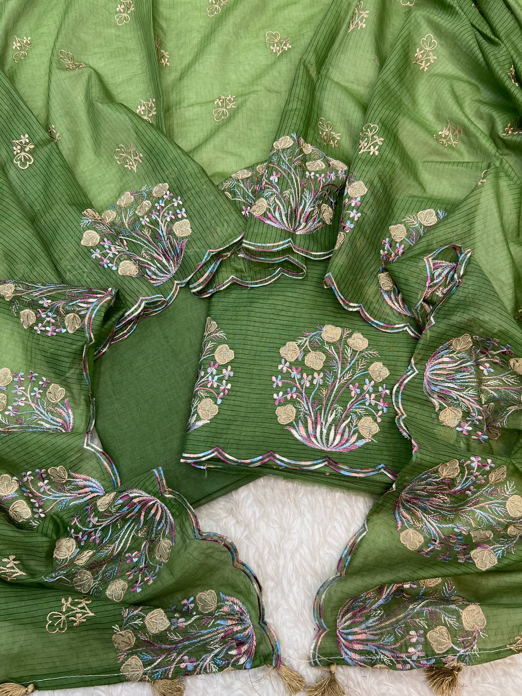 Pure mal Chanderi stripe weaved floral embroidered blossom boota unstiched suits sets