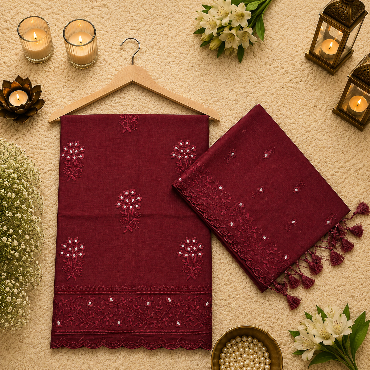 Pure mal Chanderi embroidered intricated zari weaved unstiched suits sets