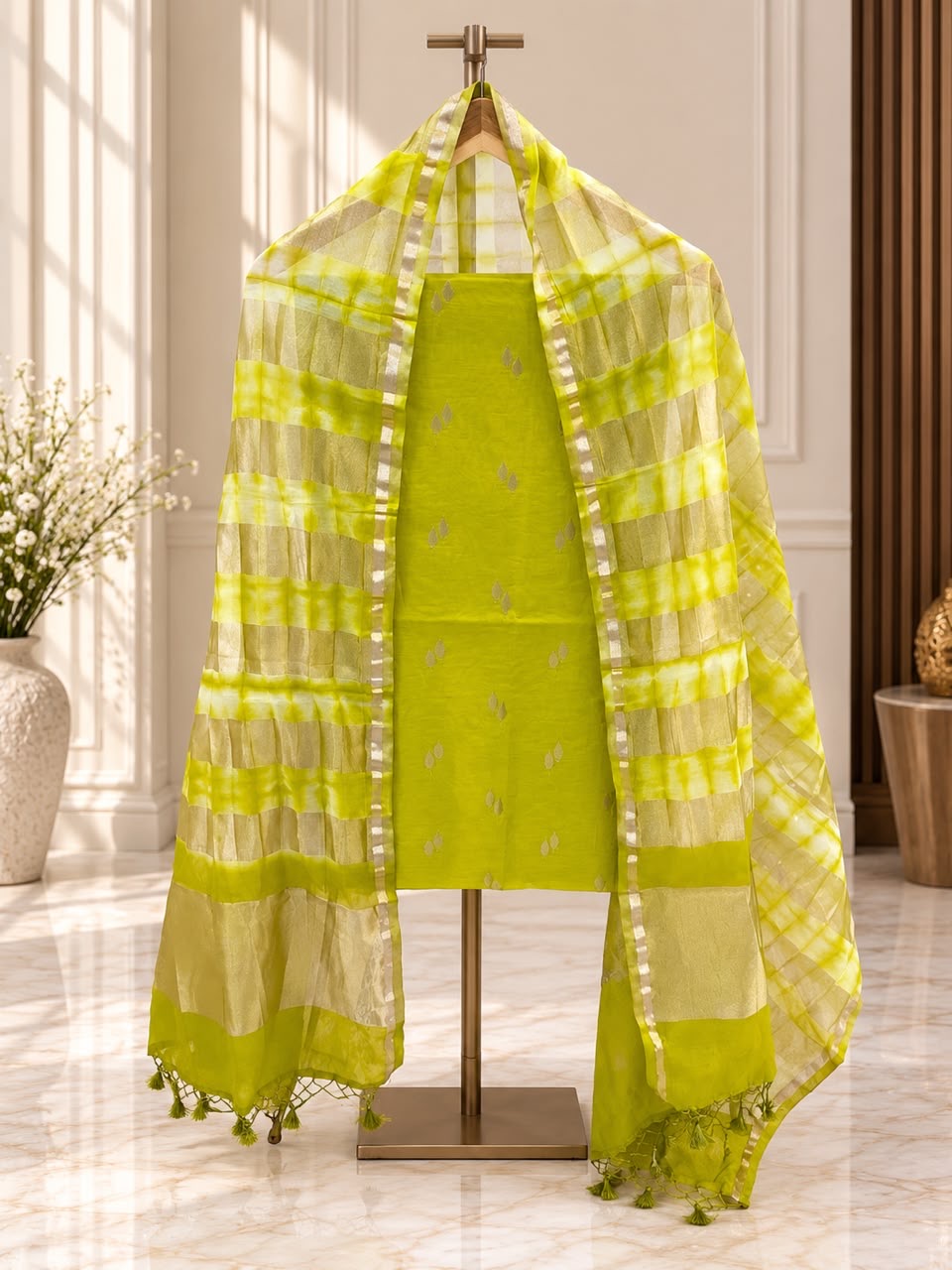 Pure mal Chanderi zari stripe weaved rainbow dyed unstiched suits