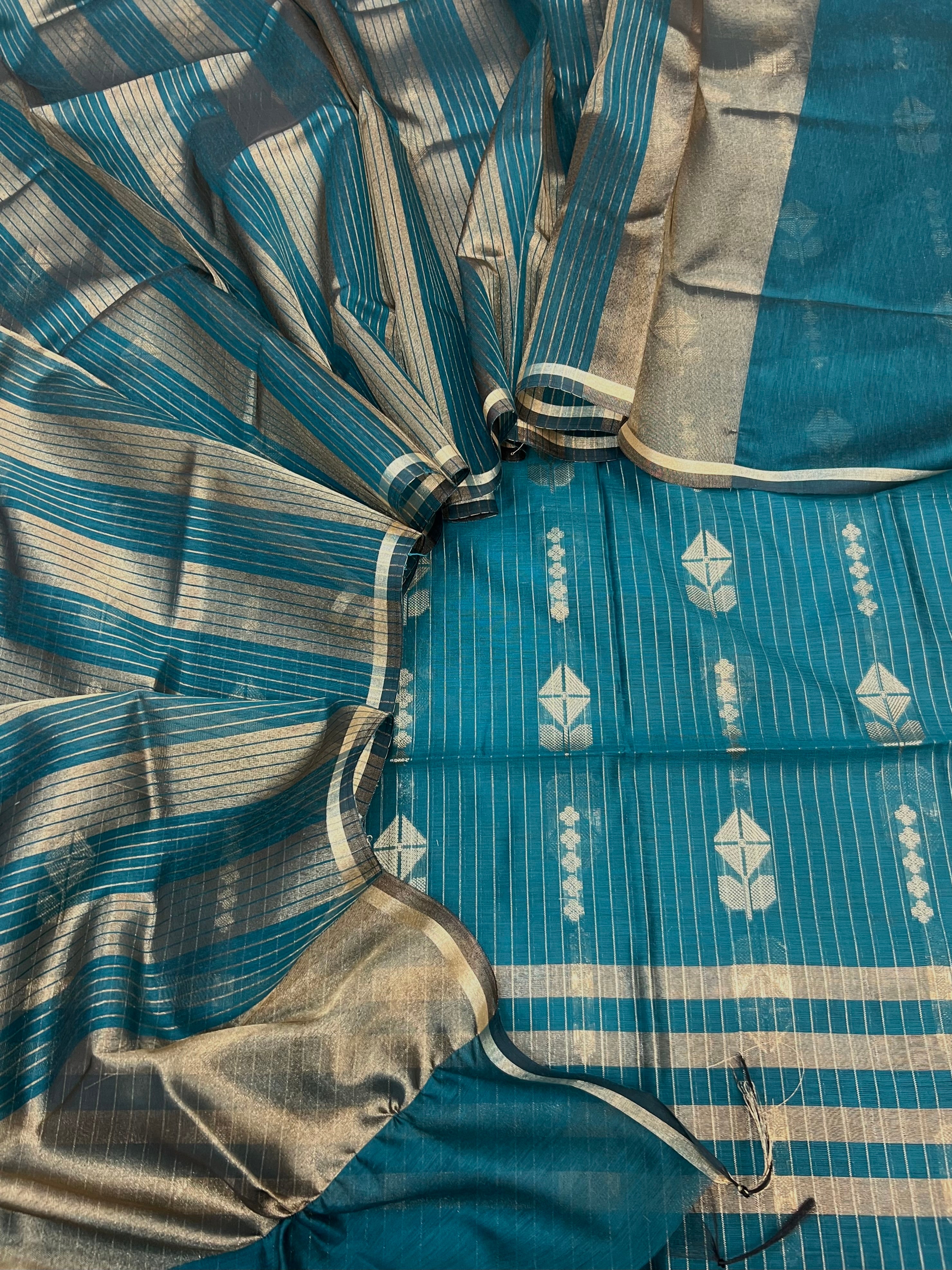 Banarasi cotton zari stripe almond boota design unstitched suit sets