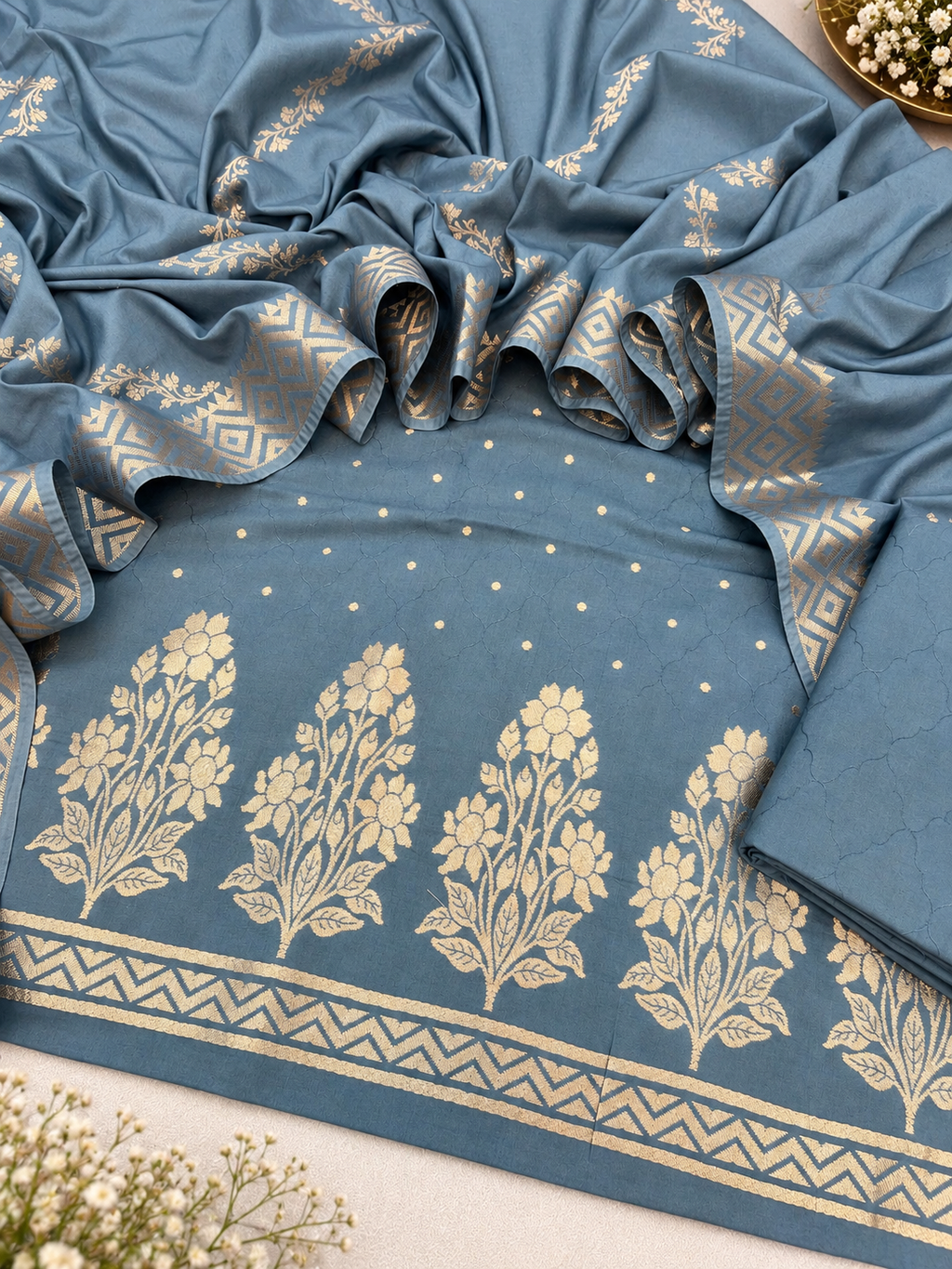 Pure katan silk self resham weaved with zari jackard design unstiched suits