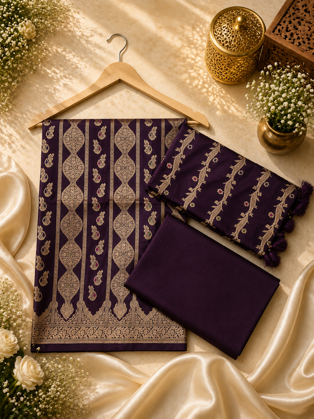 Banarasi silk zari jackard Mina weaved unstitched suits sets