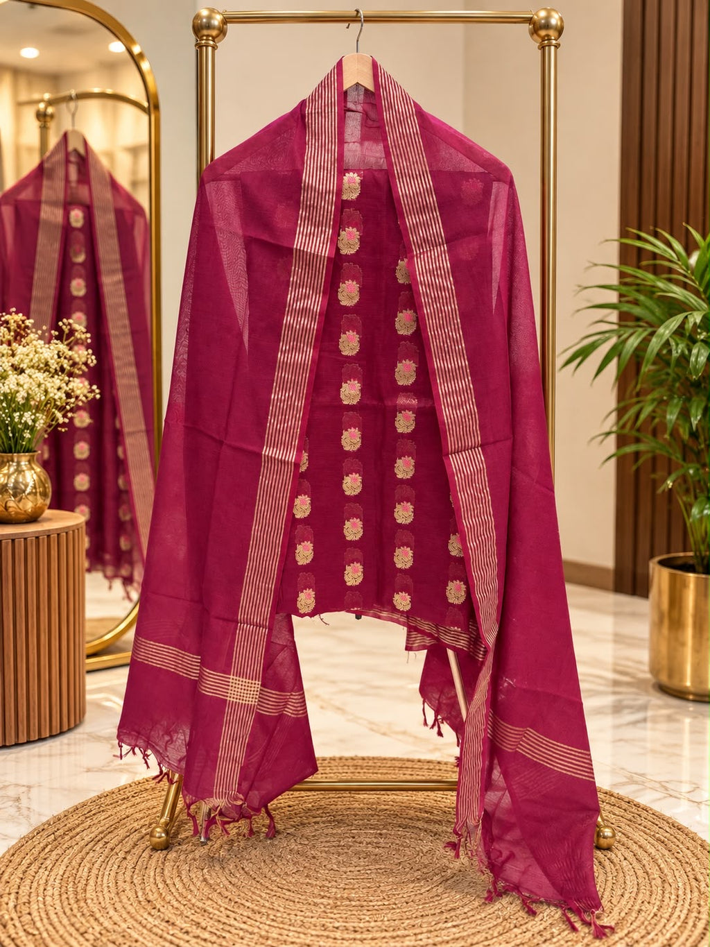 Pure mal Chanderi zari minakari weaved unstiched suits sets