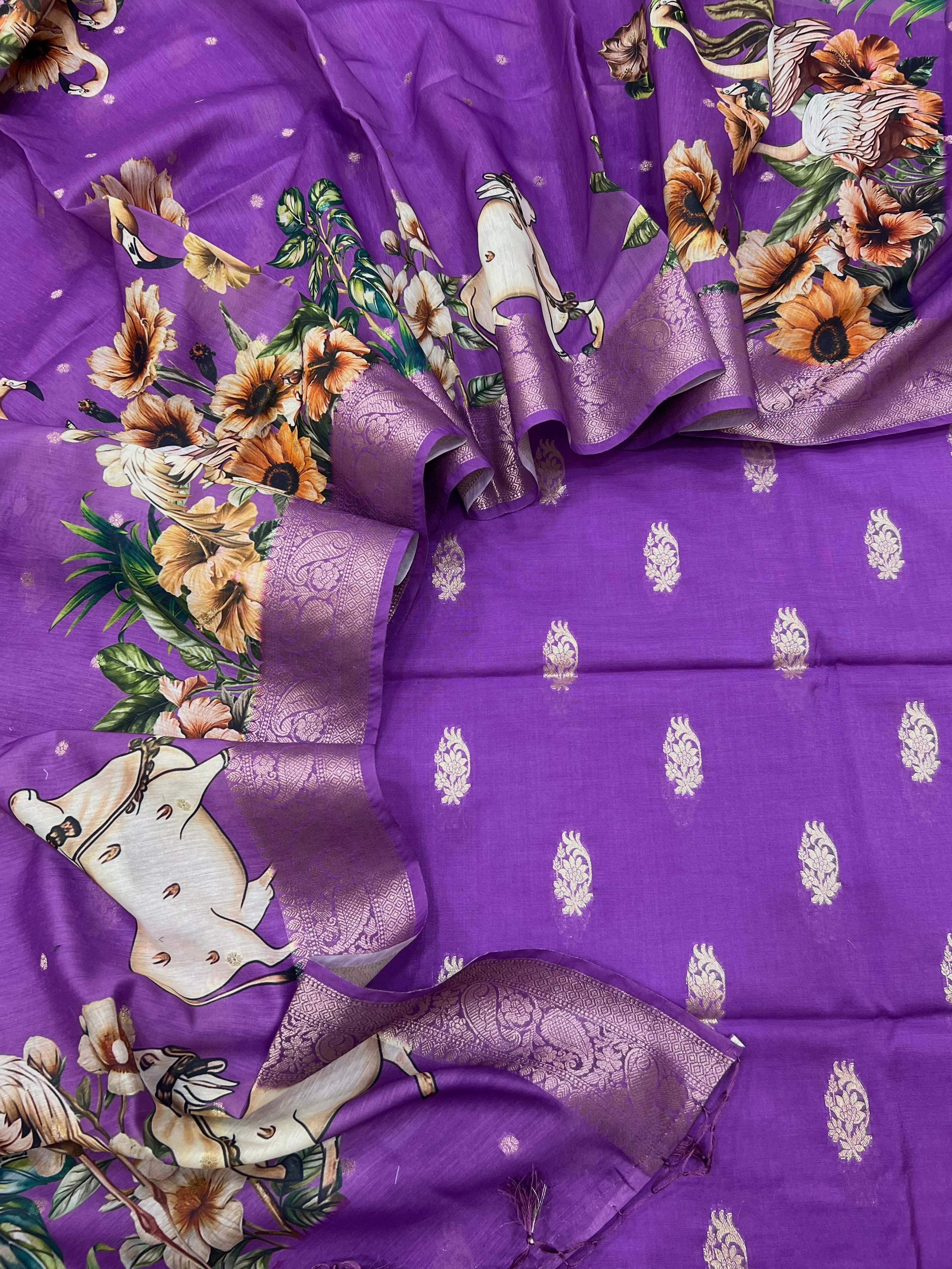 Pure Chanderi pichwai digital print unstitched suits collections