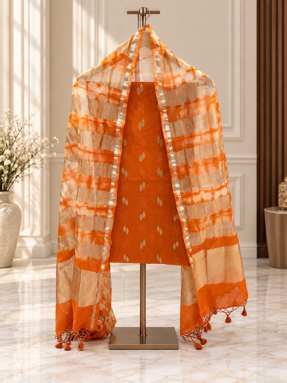 Pure mal Chanderi zari stripe weaved rainbow dyed unstiched suits