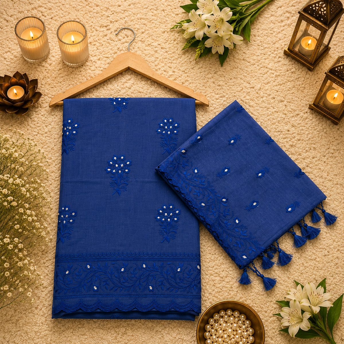 Pure mal Chanderi embroidered intricated zari weaved unstiched suits sets