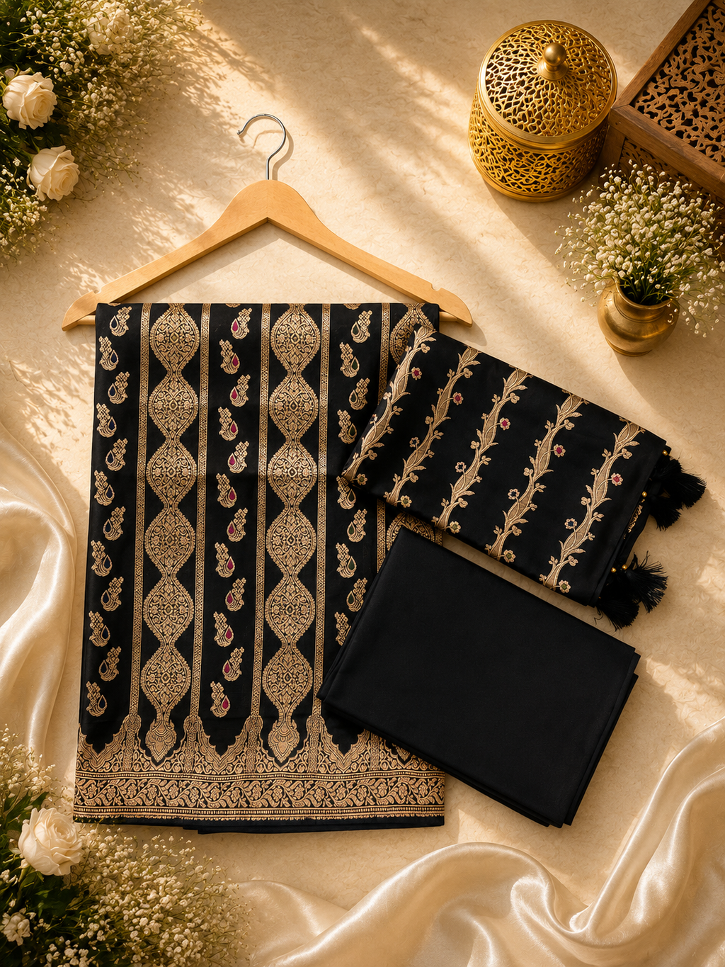 Banarasi silk zari jackard Mina weaved unstitched suits sets