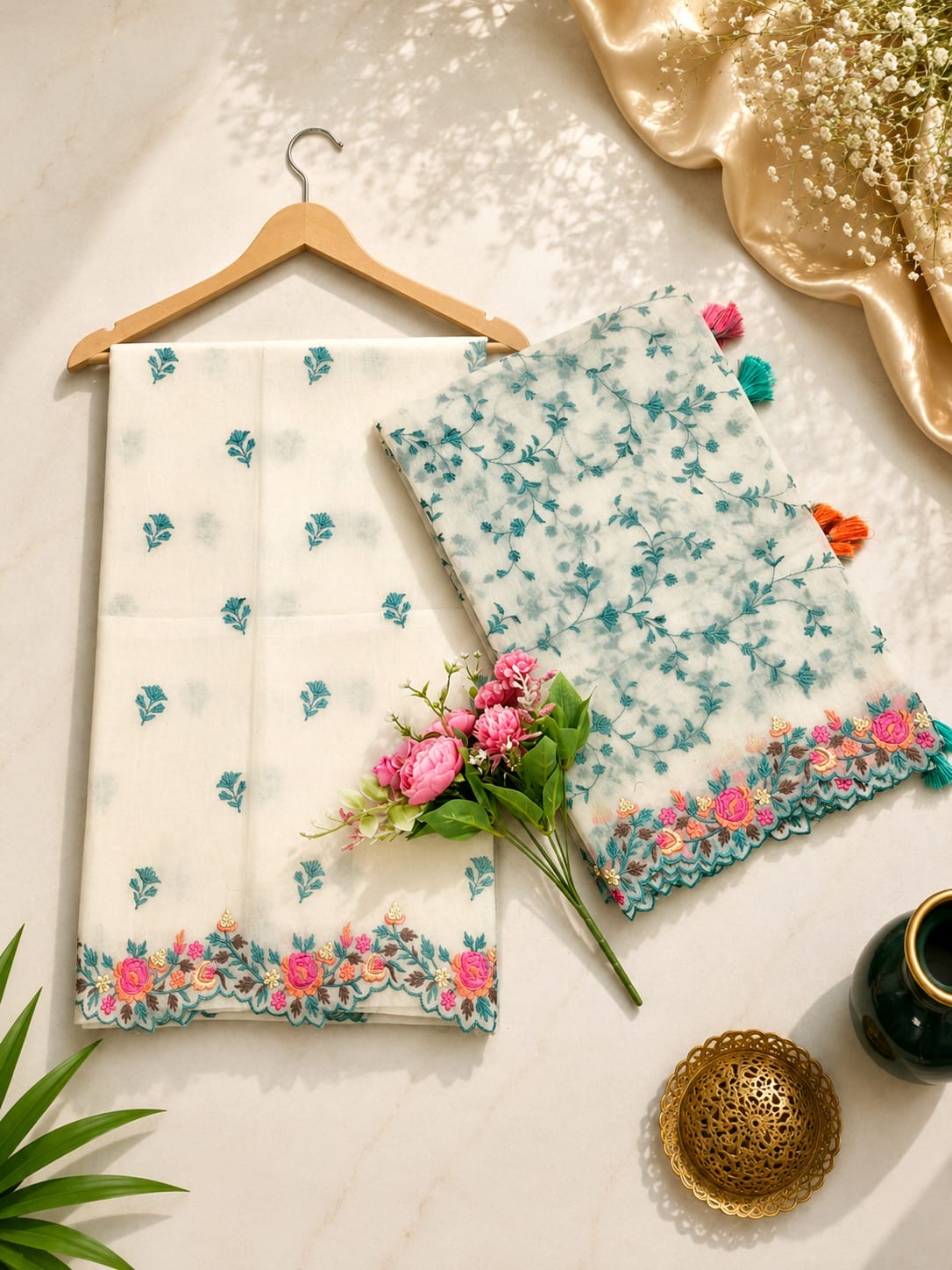 Pure mal Chanderi embroidered dyeable unstitched suits collections