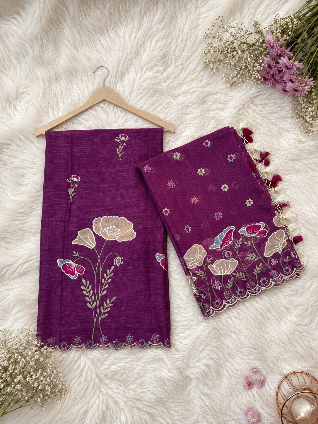 Linen multi thread embroidered tissue Applique kalga design unstiched suits