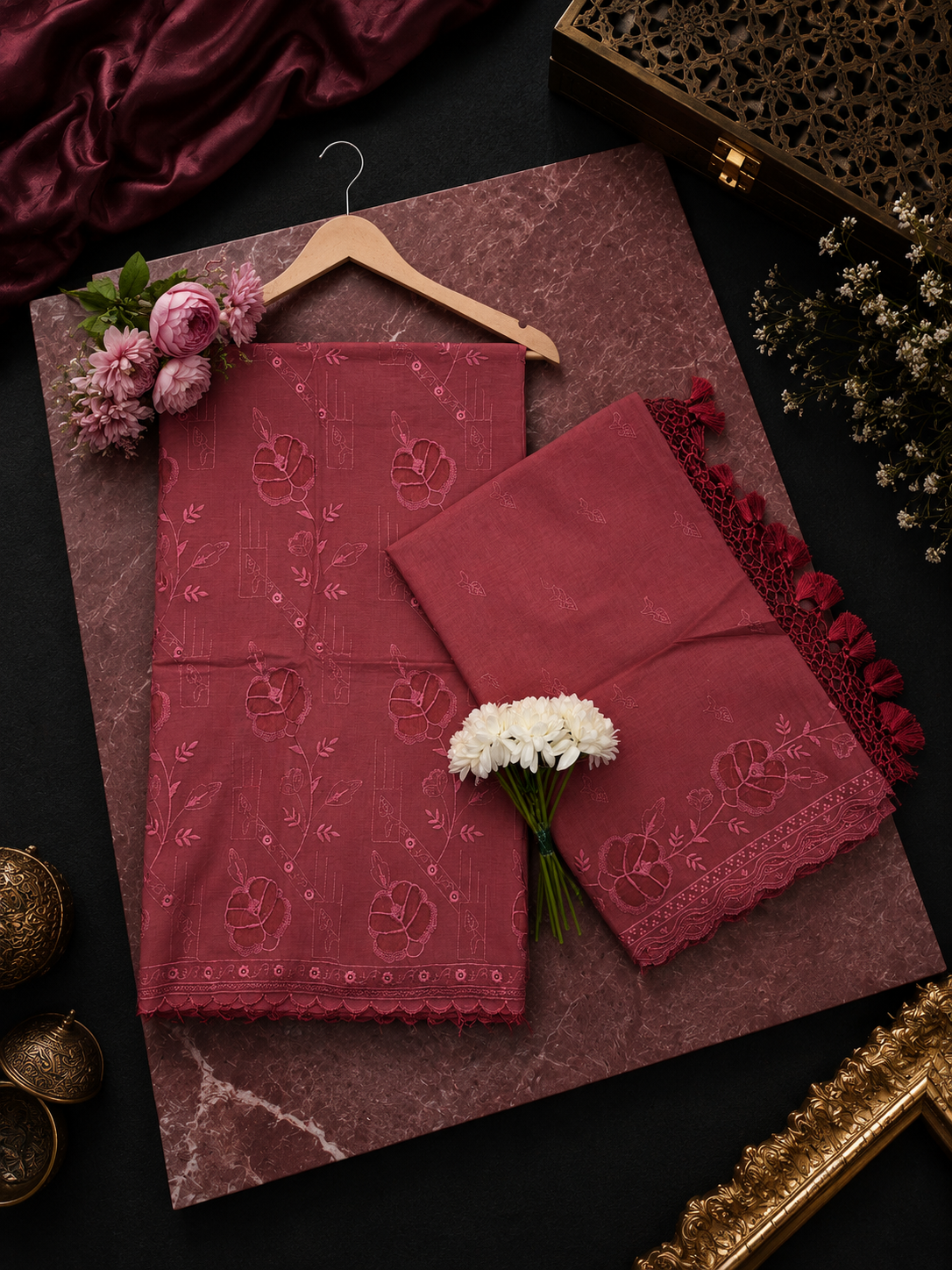 Pure mal Chanderi embroidered organza Applique cutwork suits