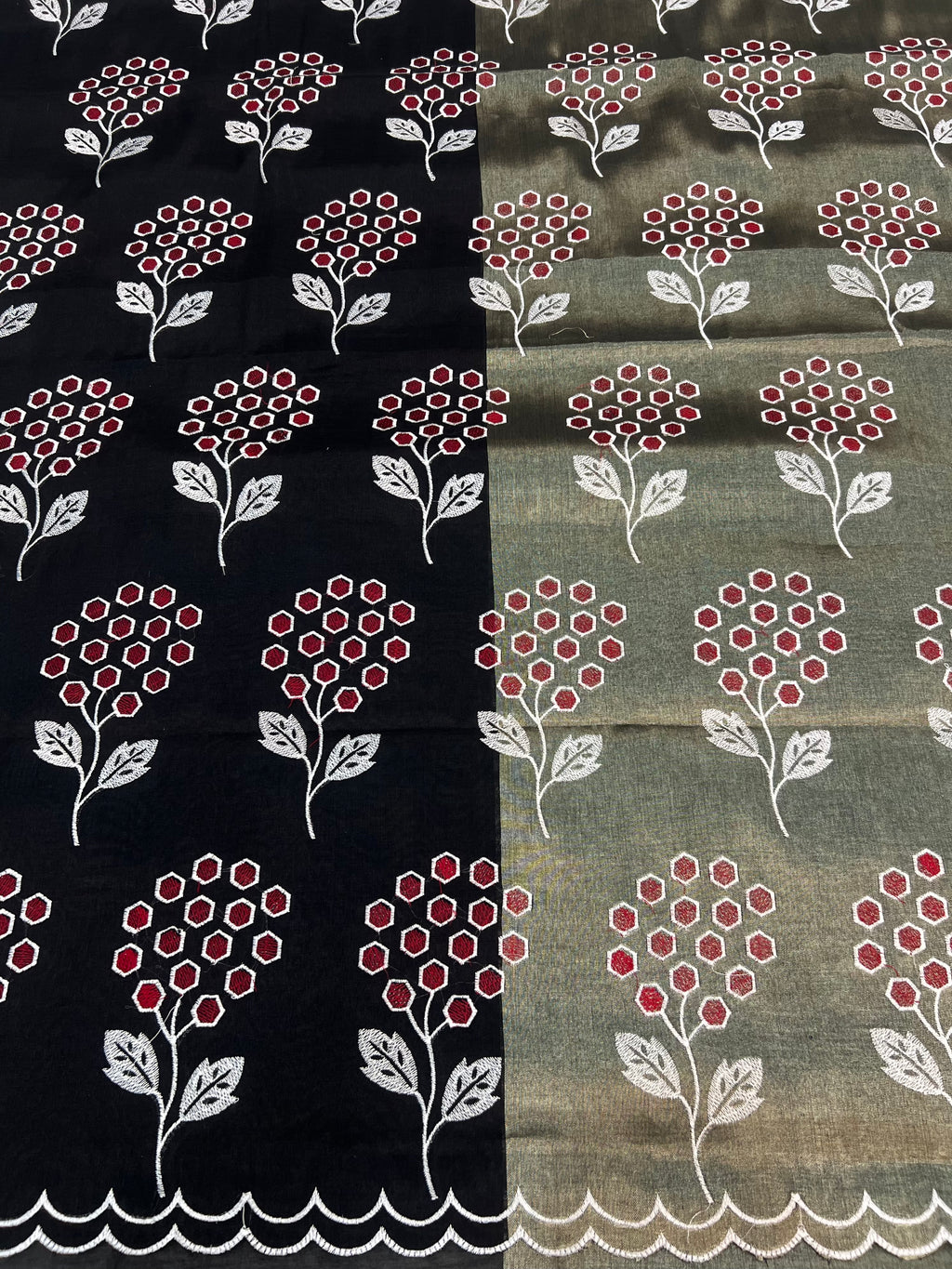 Pure tissue 2D dual shade half tissue half cotton based embroidered unstiched suits sets