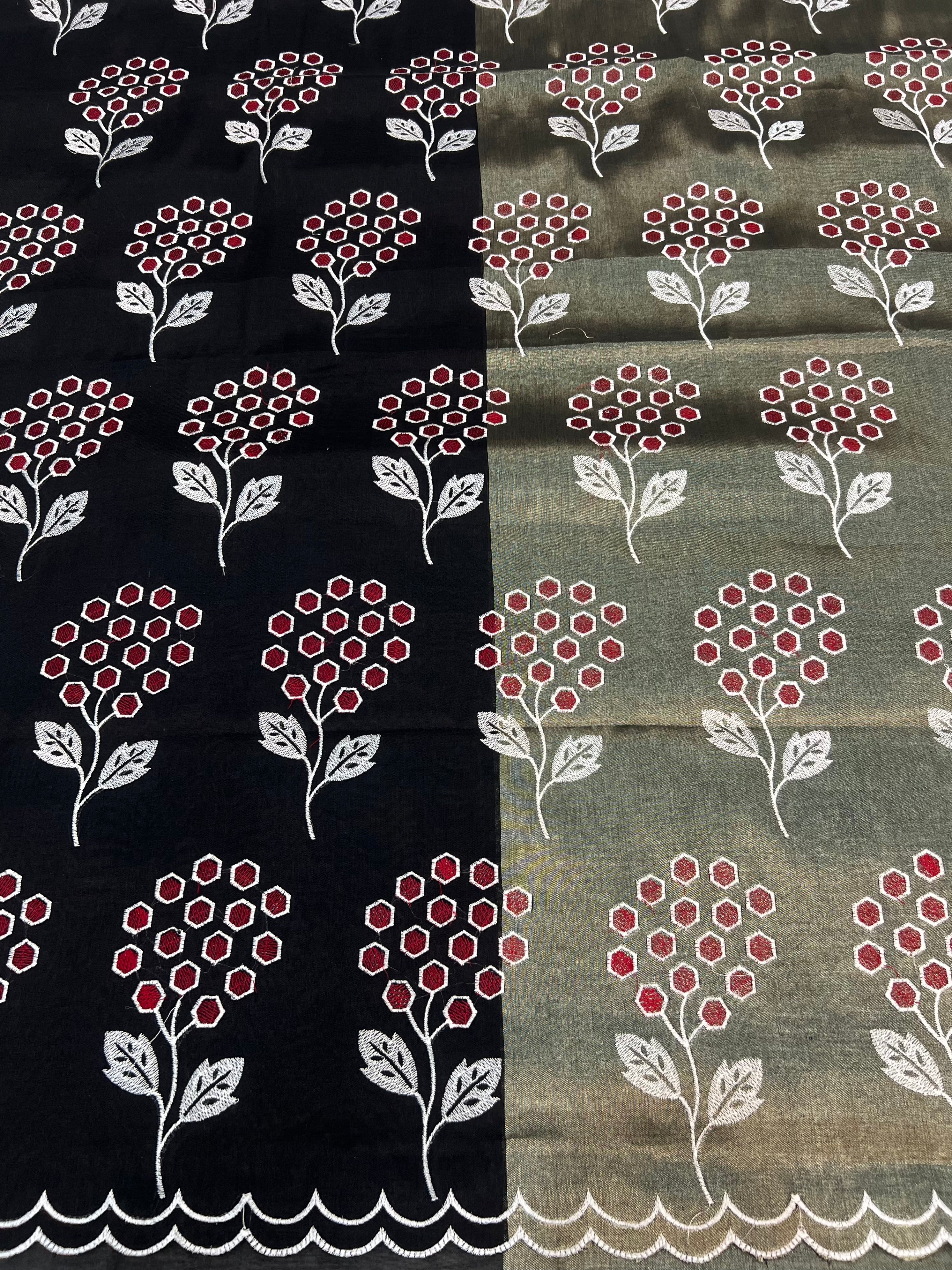 Pure tissue 2D dual shade half tissue half cotton based embroidered unstiched suits sets