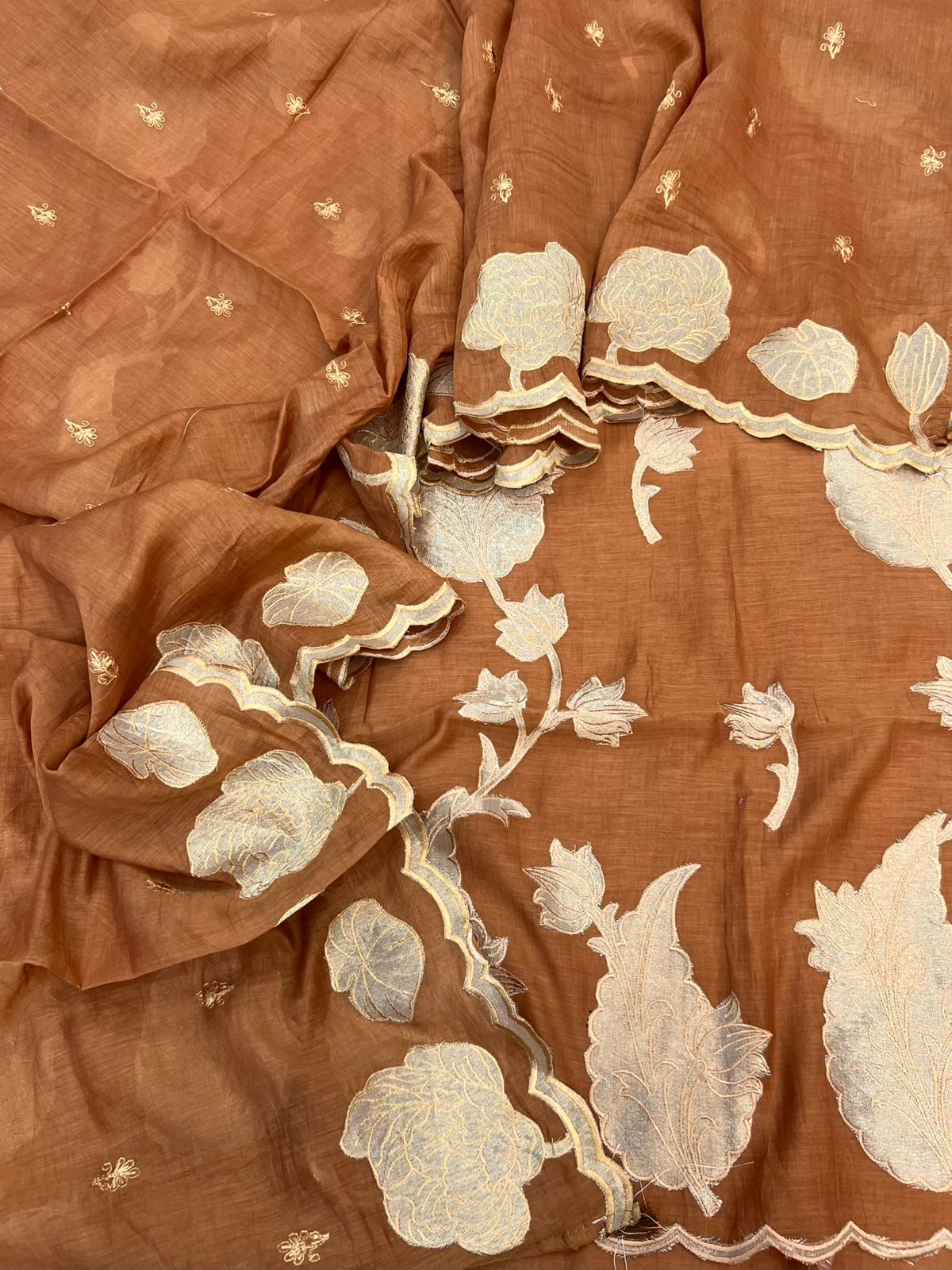 Pure Mal Chanderi Tissue Appliqe Cutwork Suits
