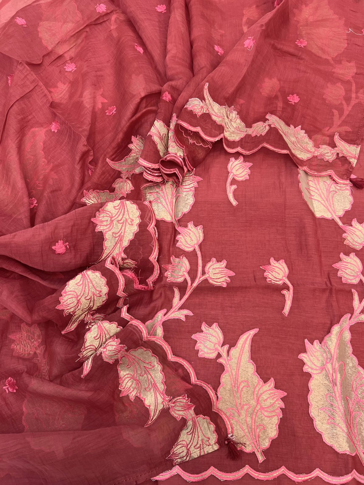 Pure Mal Chanderi Tissue Appliqe Cutwork Suits