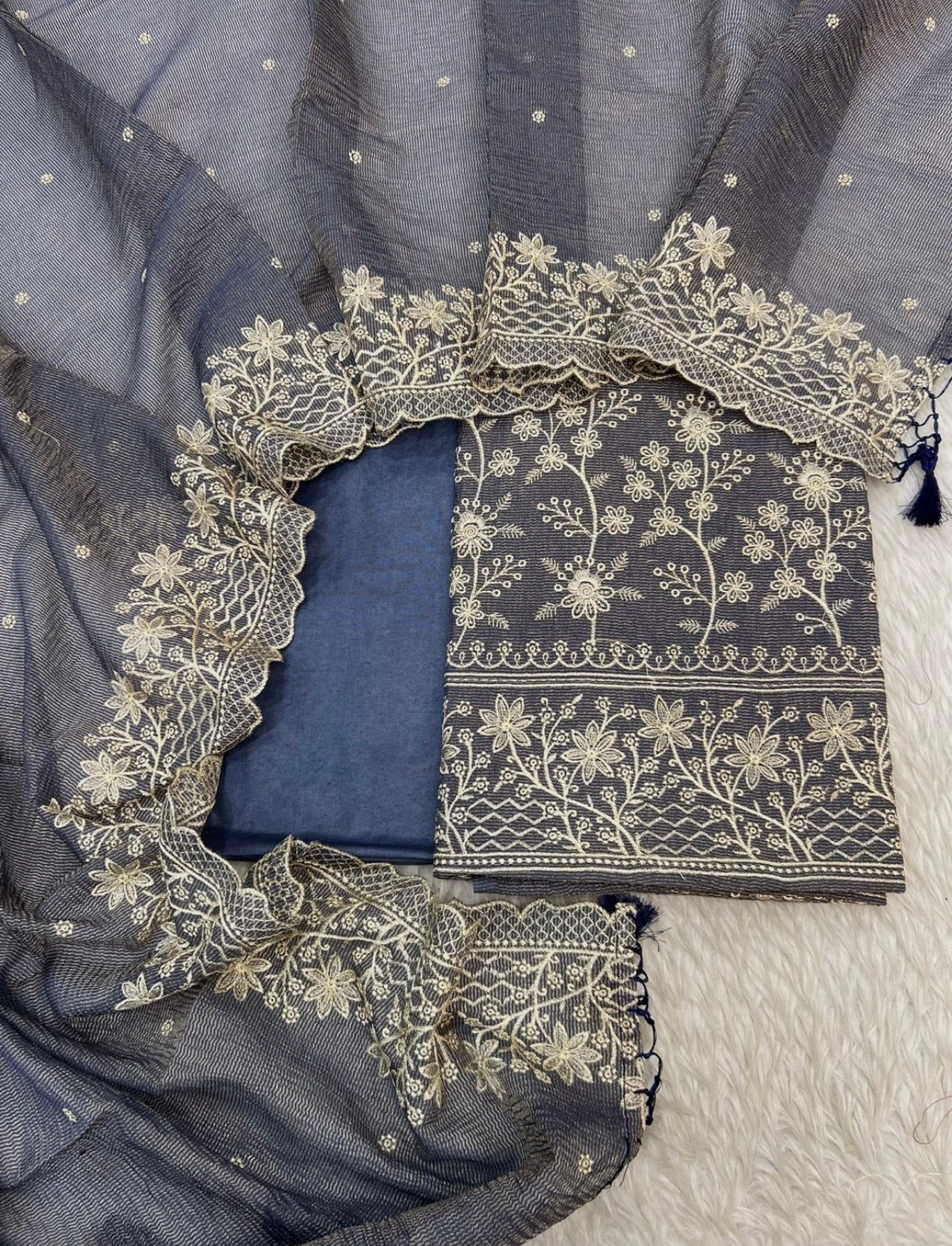 Pure crush tissue heavy embroidered unstitched suits