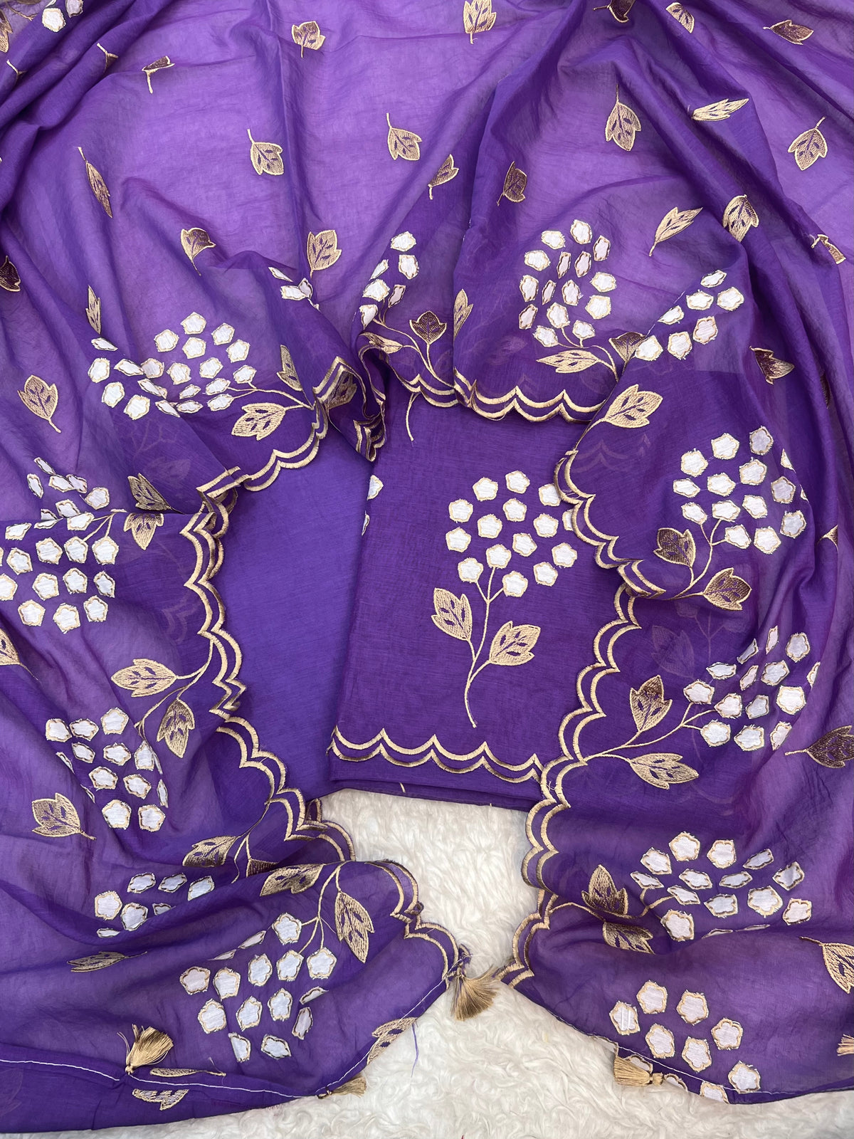 Pure mal Chanderi beige tussar embroidered cotton applique Alia Bhatt inspired unstitched suits sets