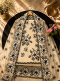 Pure mal Chanderi black thread embroidery with cotton Applique cutwork unstitched suits sets