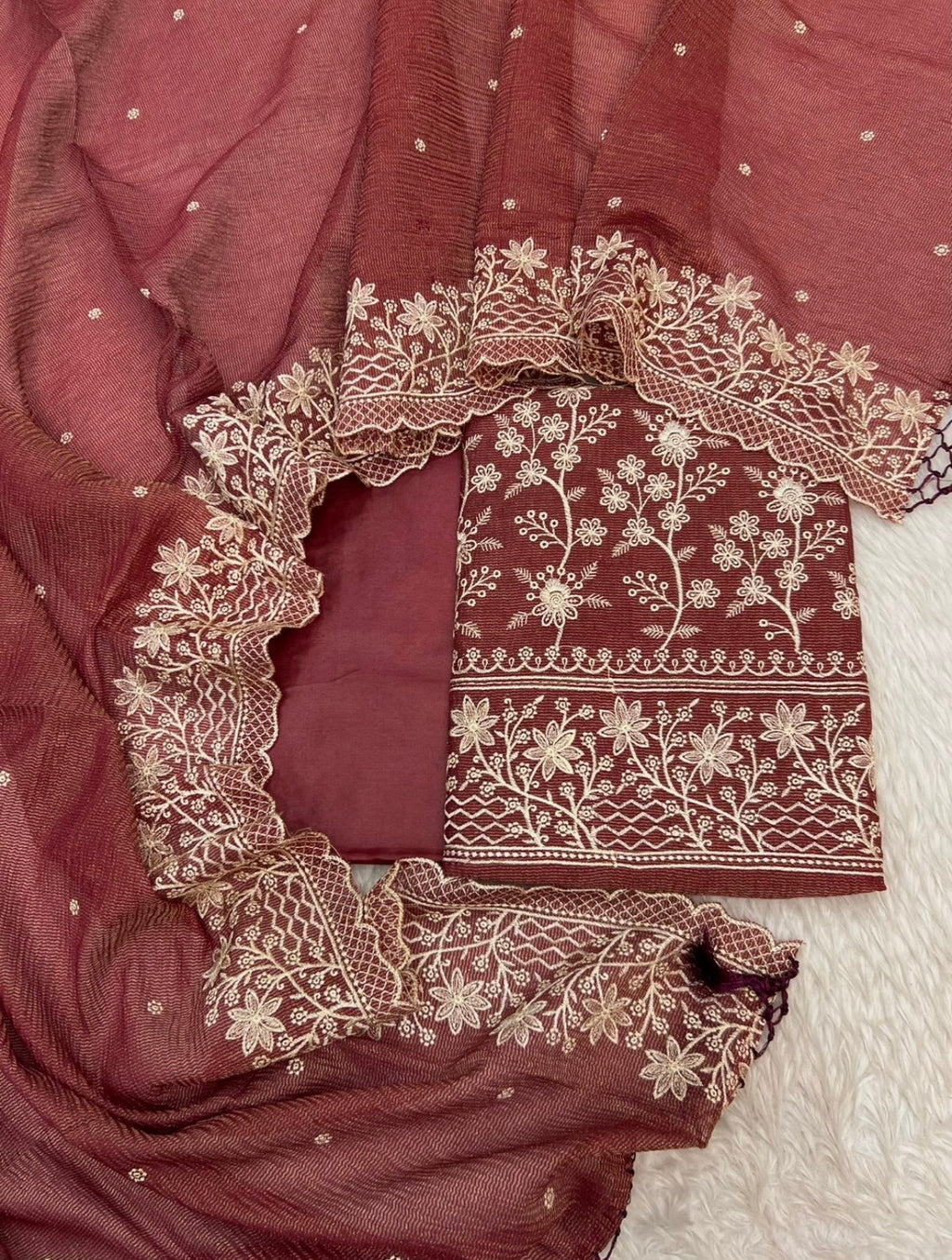 Pure crush tissue heavy embroidered unstitched suits