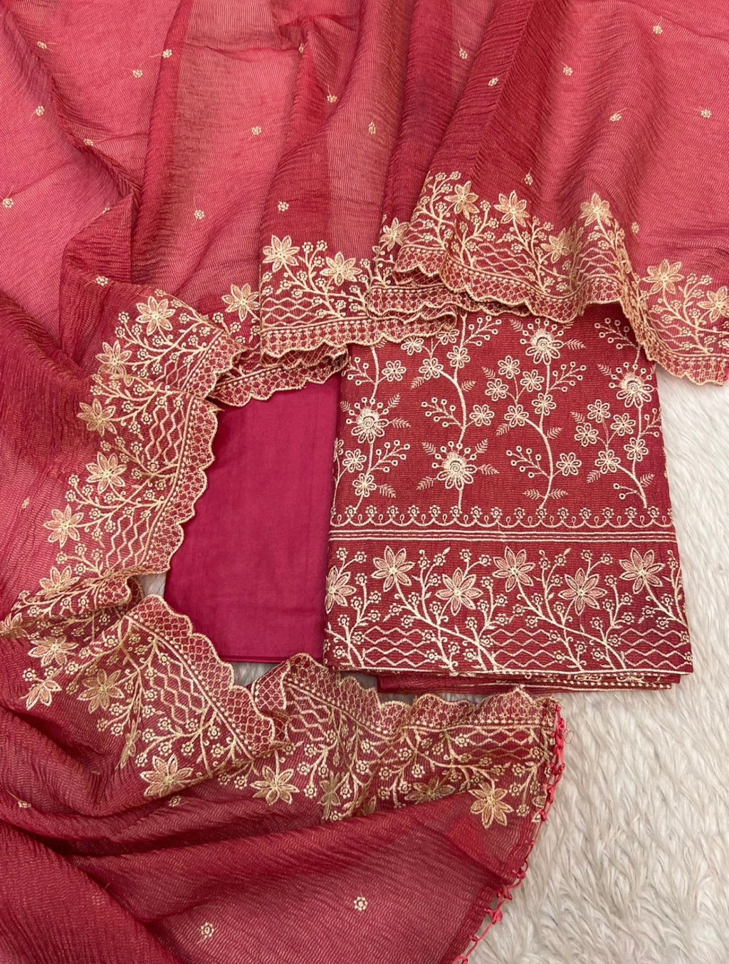 Pure crush tissue heavy embroidered unstitched suits