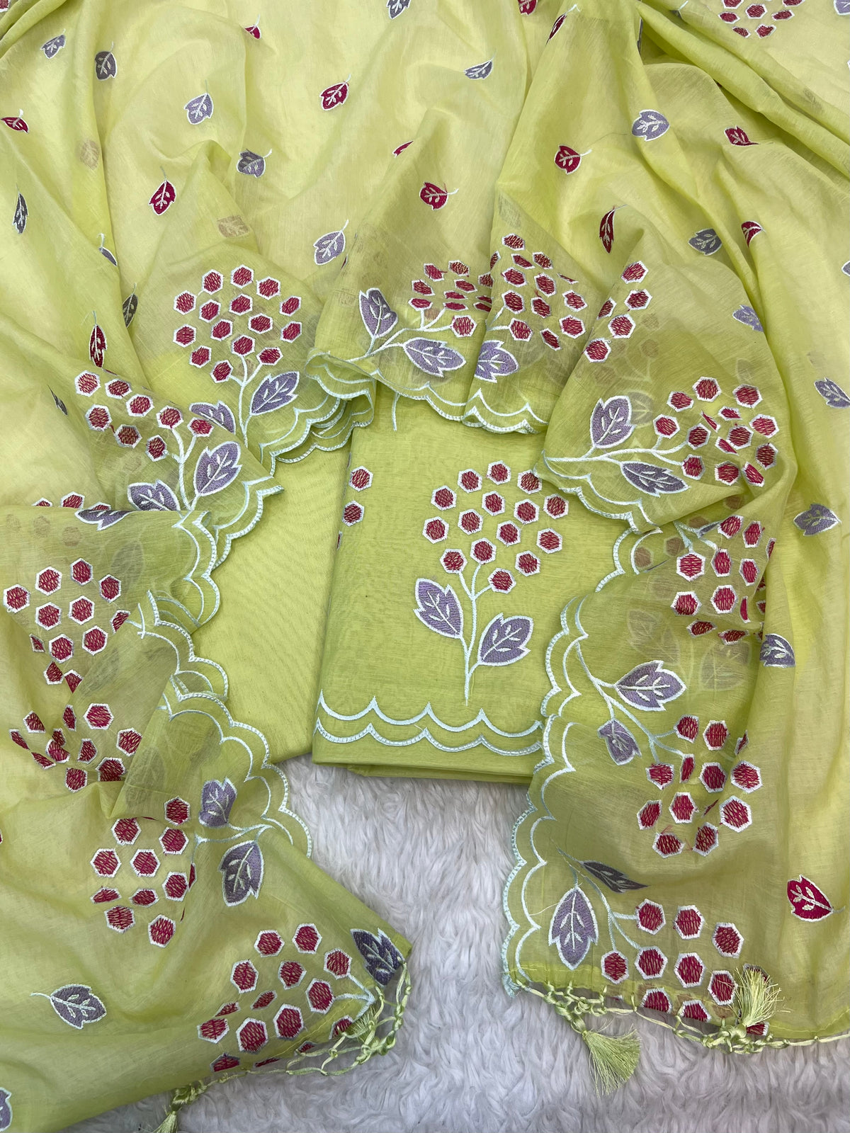 Pure mal Chanderi Alia Bhatt celebrity inspired multi thread embroidered unstiched suits