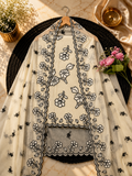 Pure mal Chanderi black thread embroidery with cotton Applique cutwork unstitched suits sets