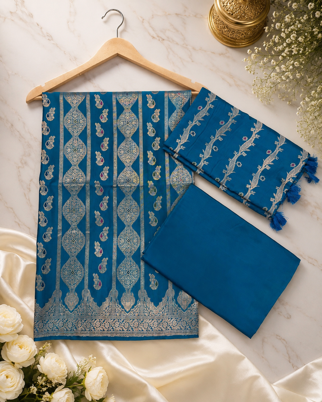 Banarasi silk zari jackard Mina weaved unstitched suits sets