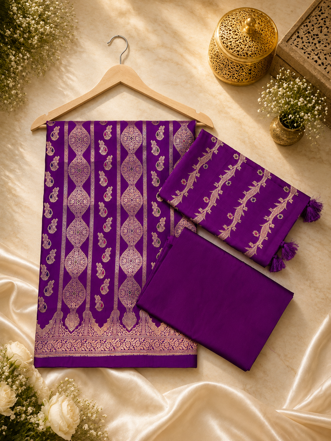 Banarasi silk zari jackard Mina weaved unstitched suits sets