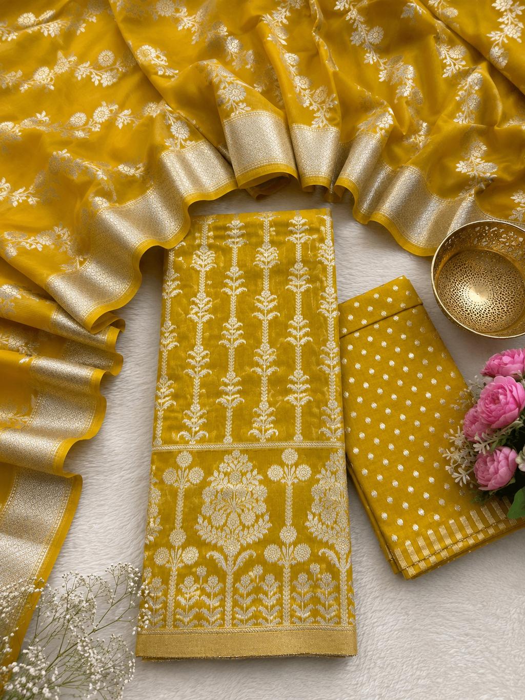 Pure cotton Chanderi silver zari weaved unstiched lehenga sets