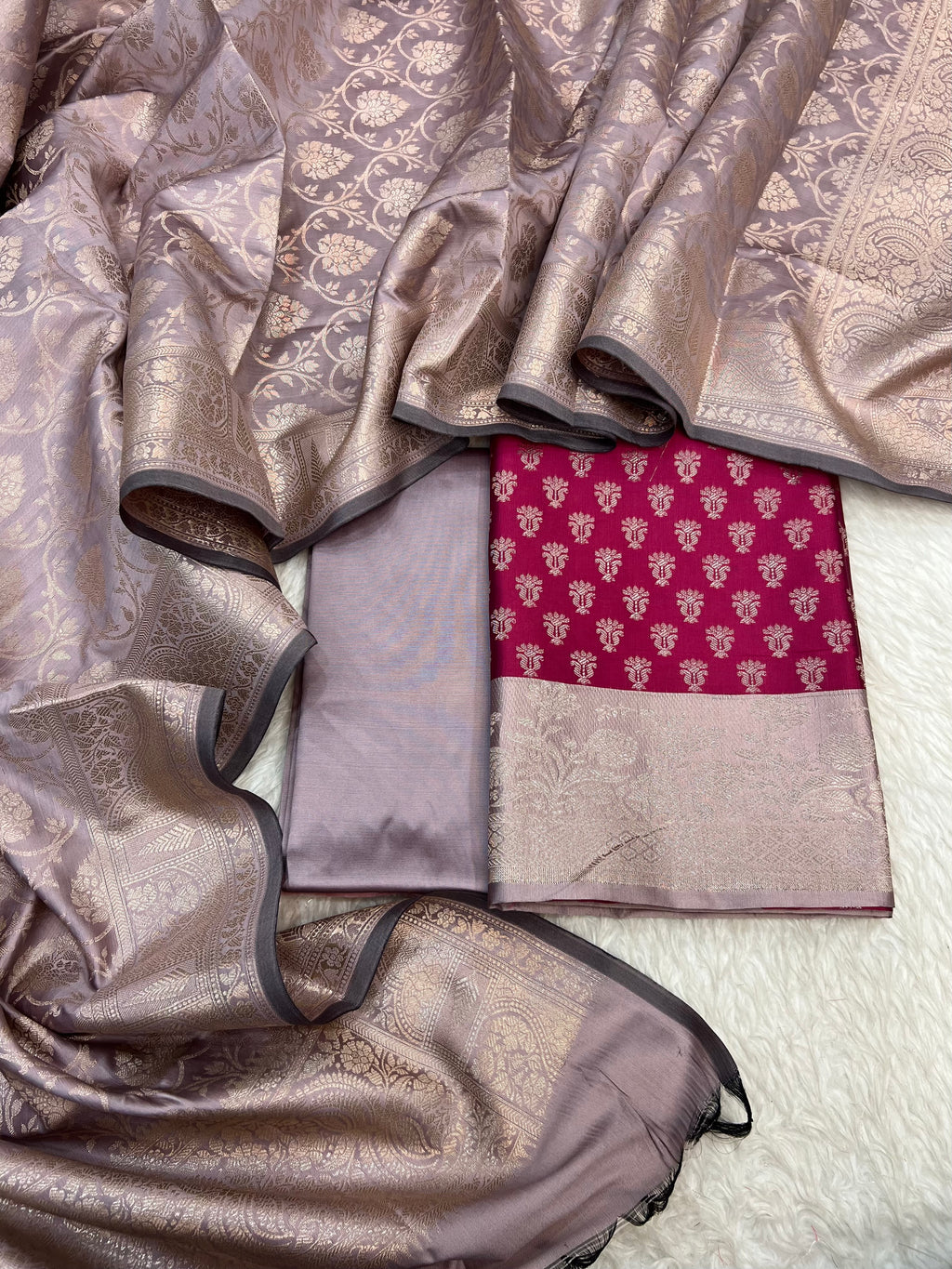 Banarasi silk zari jackard weaving multi contrast unstitched suits sets