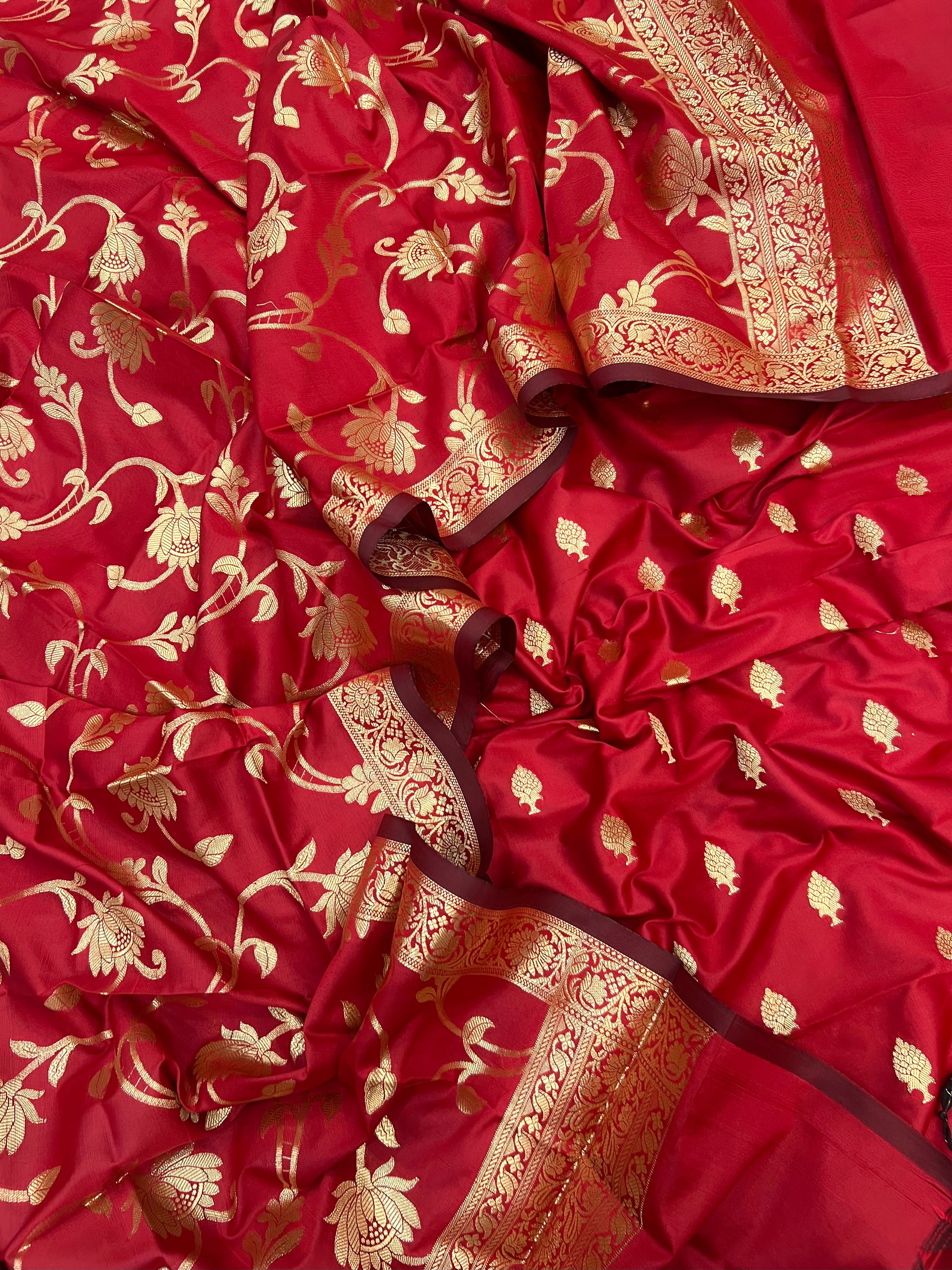 Banarasi katan silk zari jackard weaved unstiched suits sets