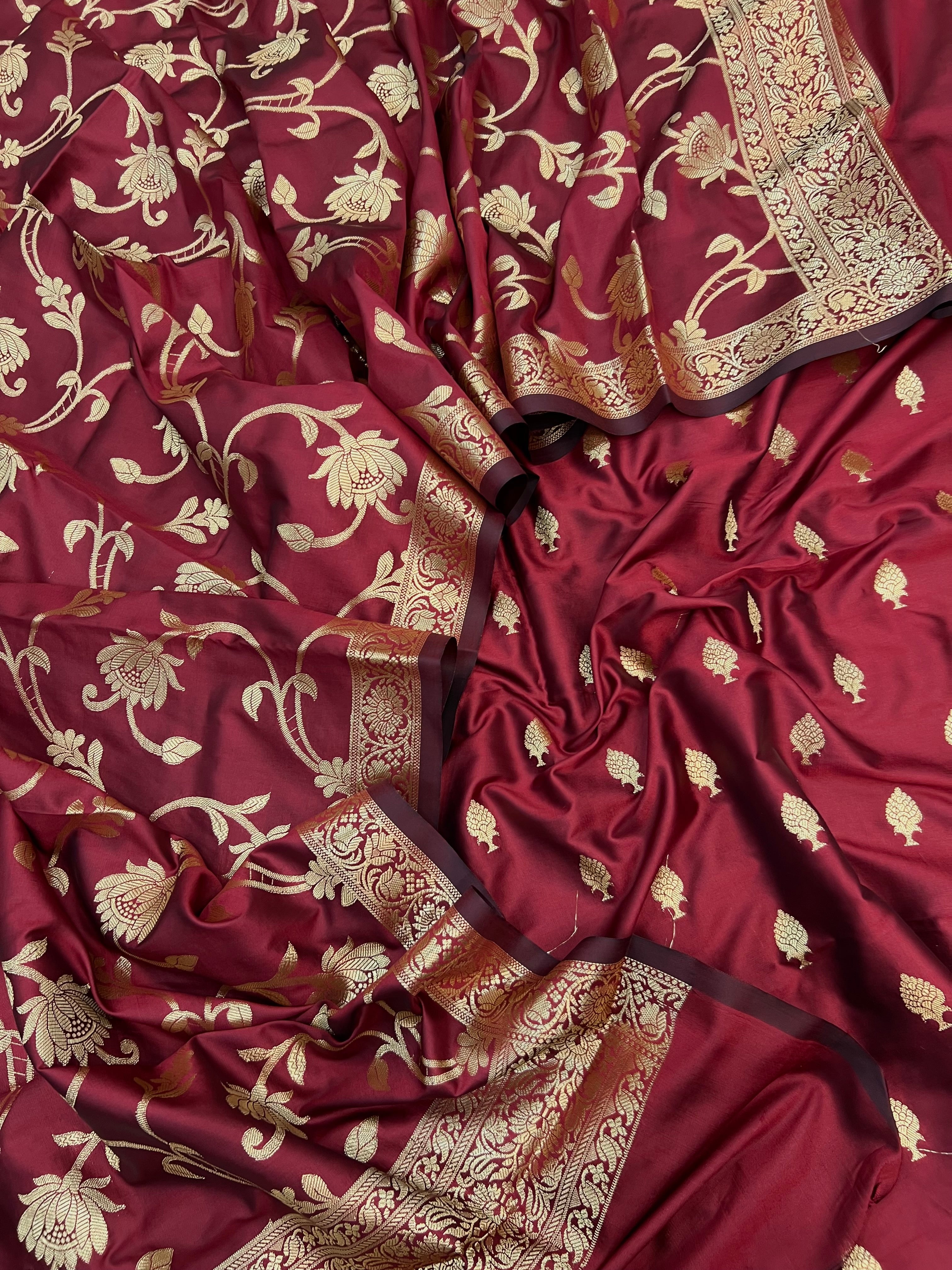 Banarasi katan silk zari jackard weaved unstiched suits sets