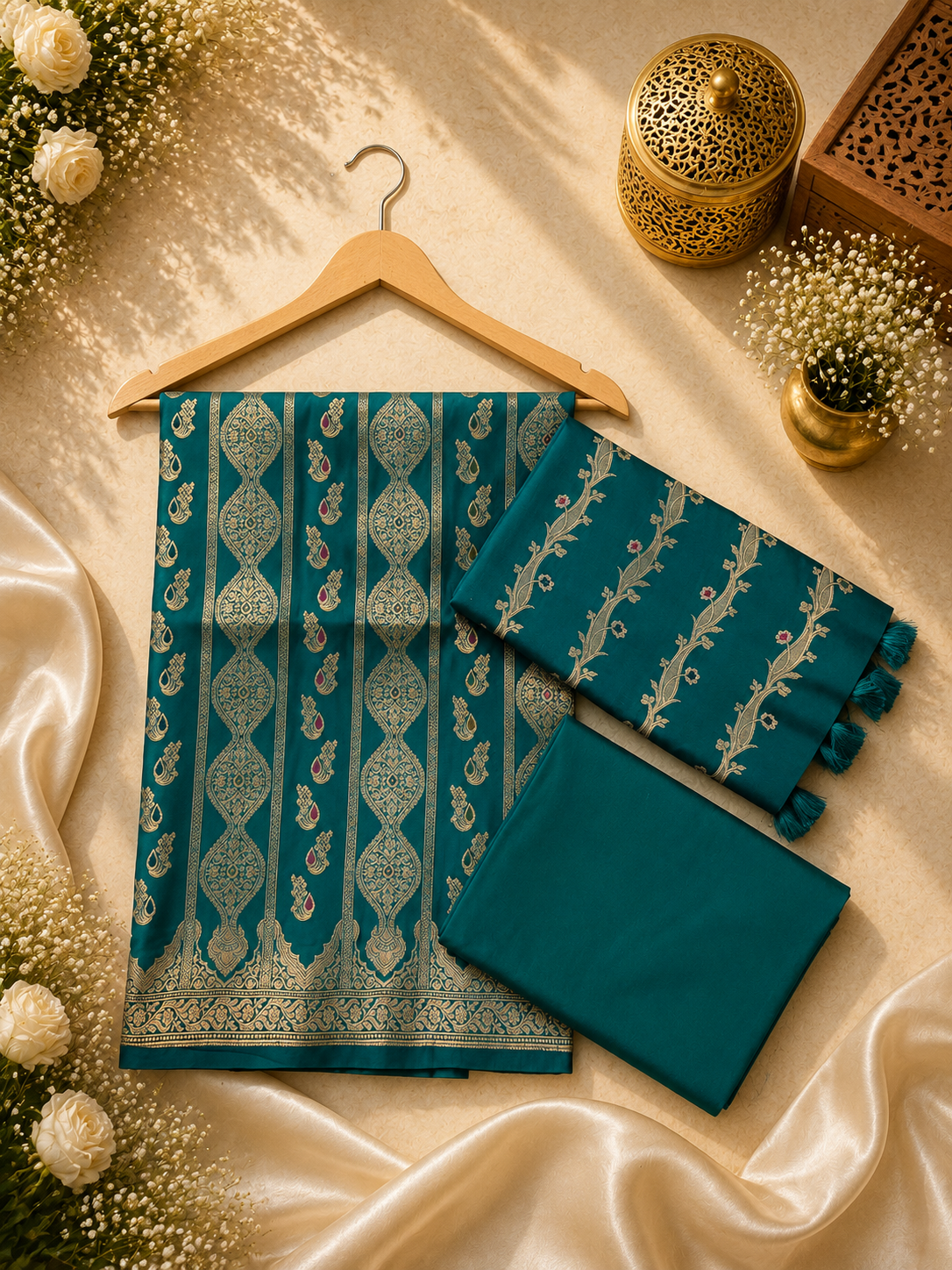Banarasi silk zari jackard Mina weaved unstitched suits sets