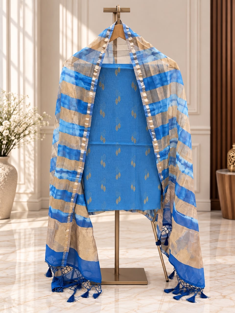 Pure mal Chanderi zari stripe weaved rainbow dyed unstiched suits