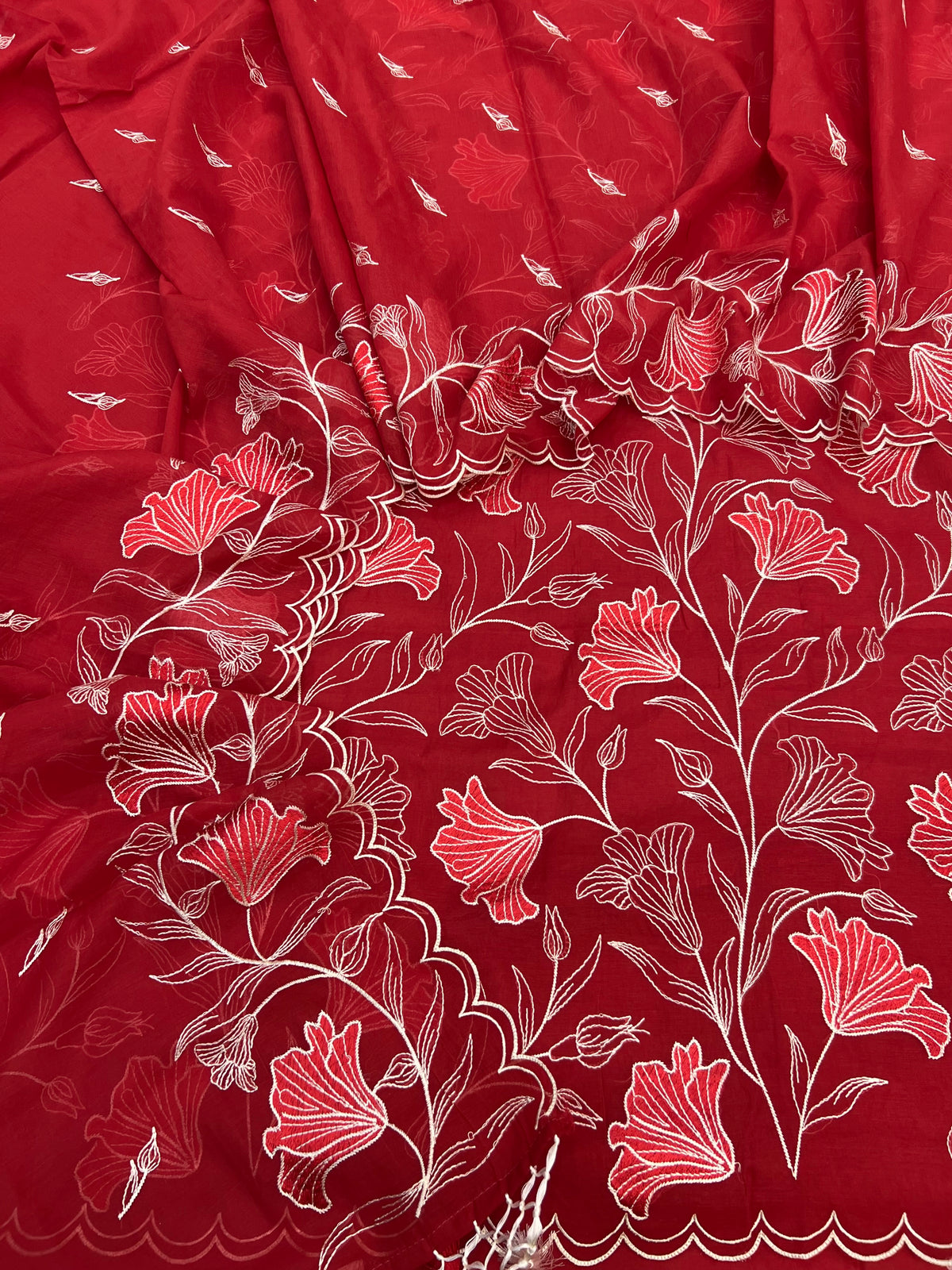 Pure mal Chanderi multi thread embroidered Mughal floral jaal unstiched suits sets
