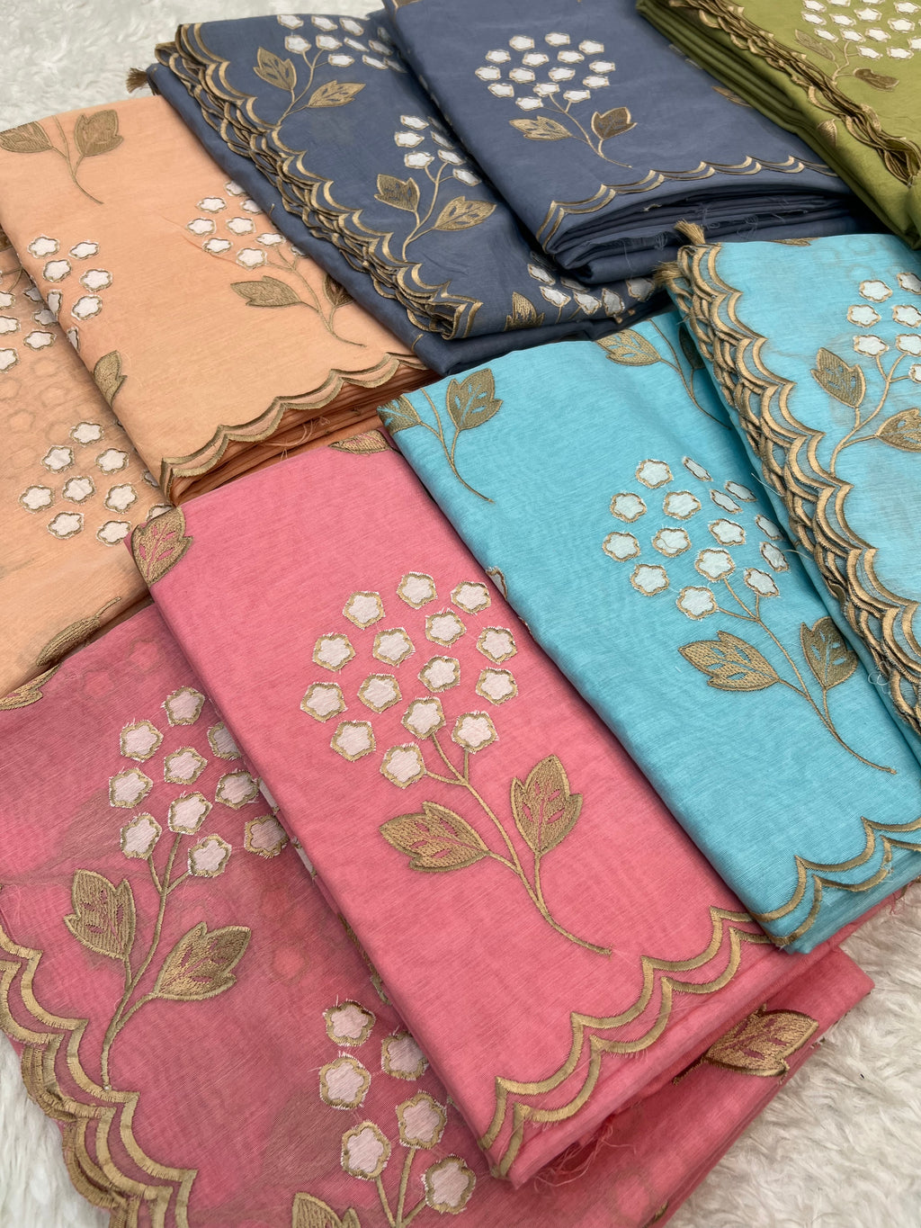 Pure mal Chanderi beige tussar embroidered cotton applique Alia Bhatt inspired unstitched suits sets