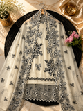 Pure mal Chanderi black thread embroidery with cotton Applique cutwork unstitched suits sets