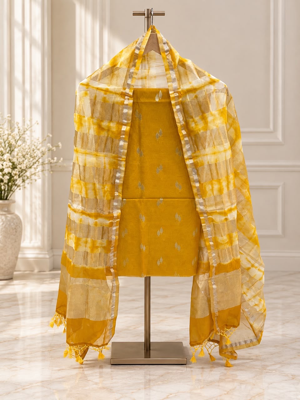 Pure mal Chanderi zari stripe weaved rainbow dyed unstiched suits