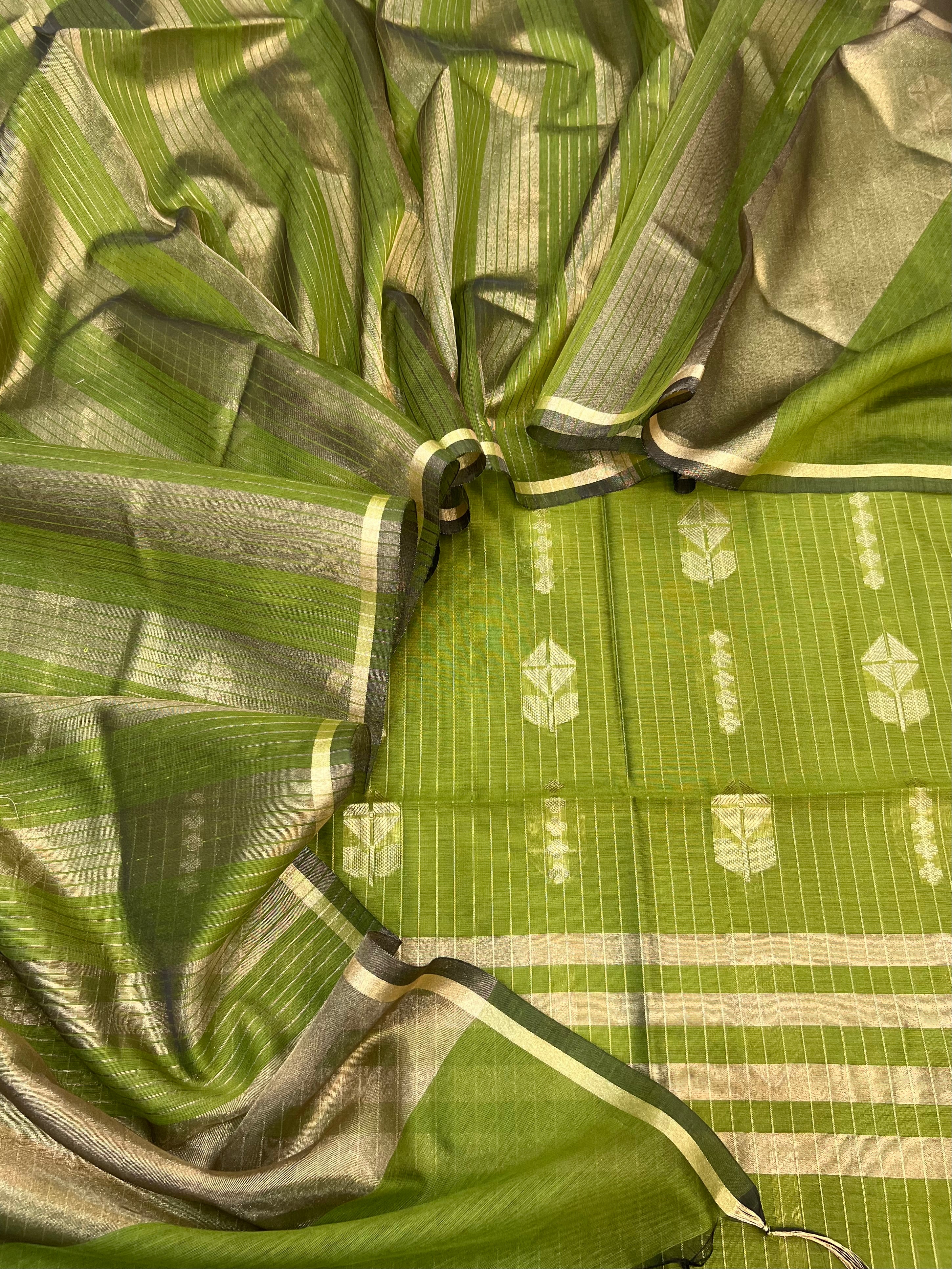 Banarasi cotton zari stripe almond boota design unstitched suit sets