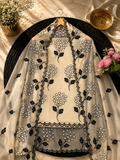 Pure mal Chanderi black thread embroidery with cotton Applique cutwork unstitched suits sets