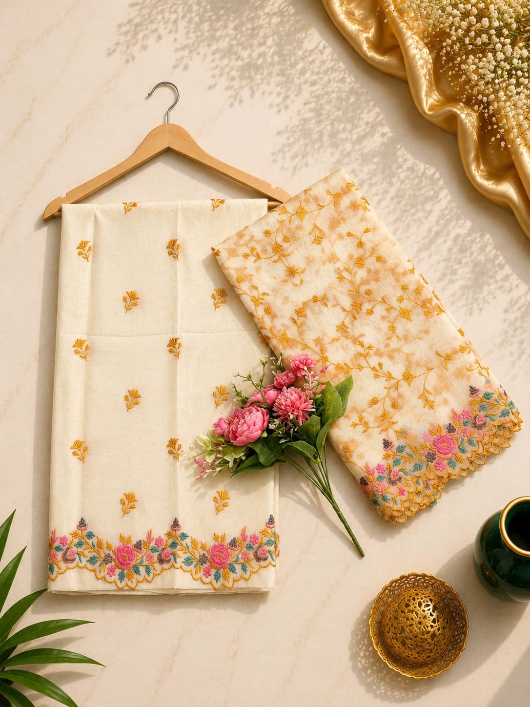Pure mal Chanderi embroidered dyeable unstitched suits collections