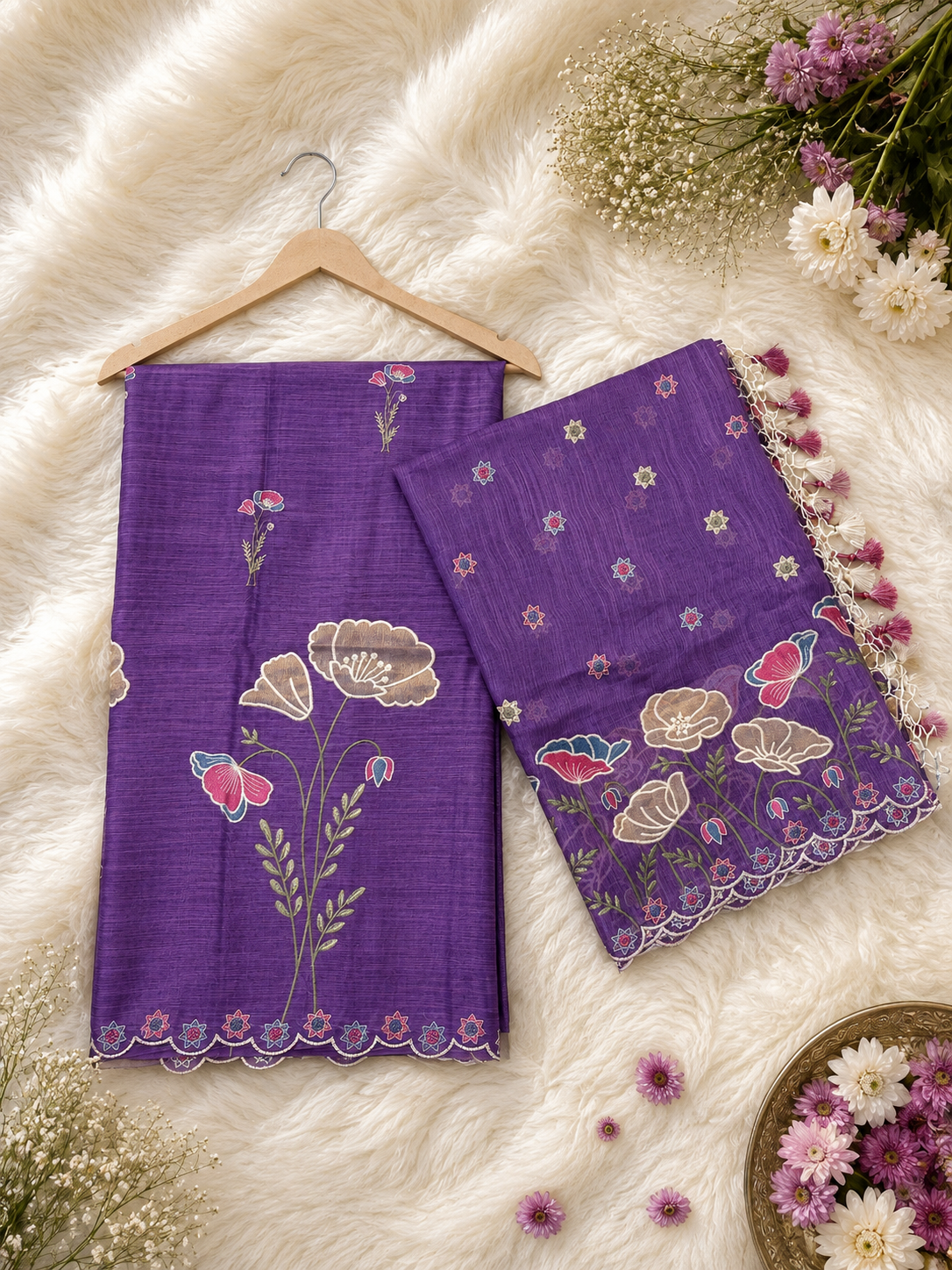 Linen multi thread embroidered tissue Applique kalga design unstiched suits