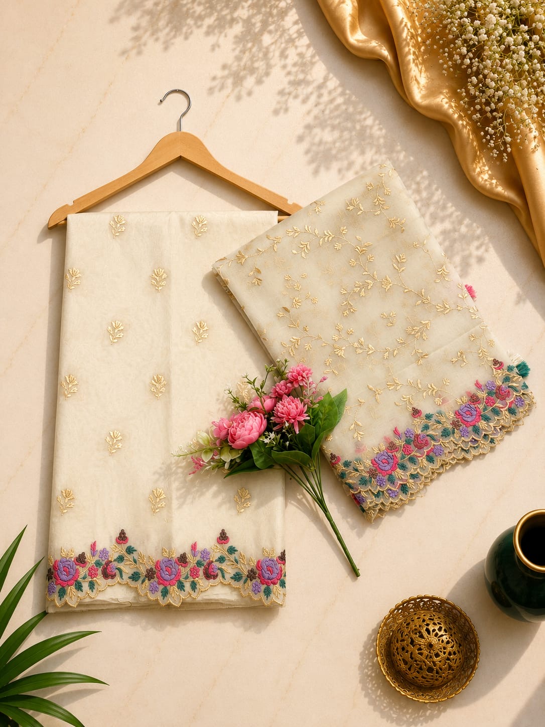 Pure mal Chanderi embroidered dyeable unstitched suits collections