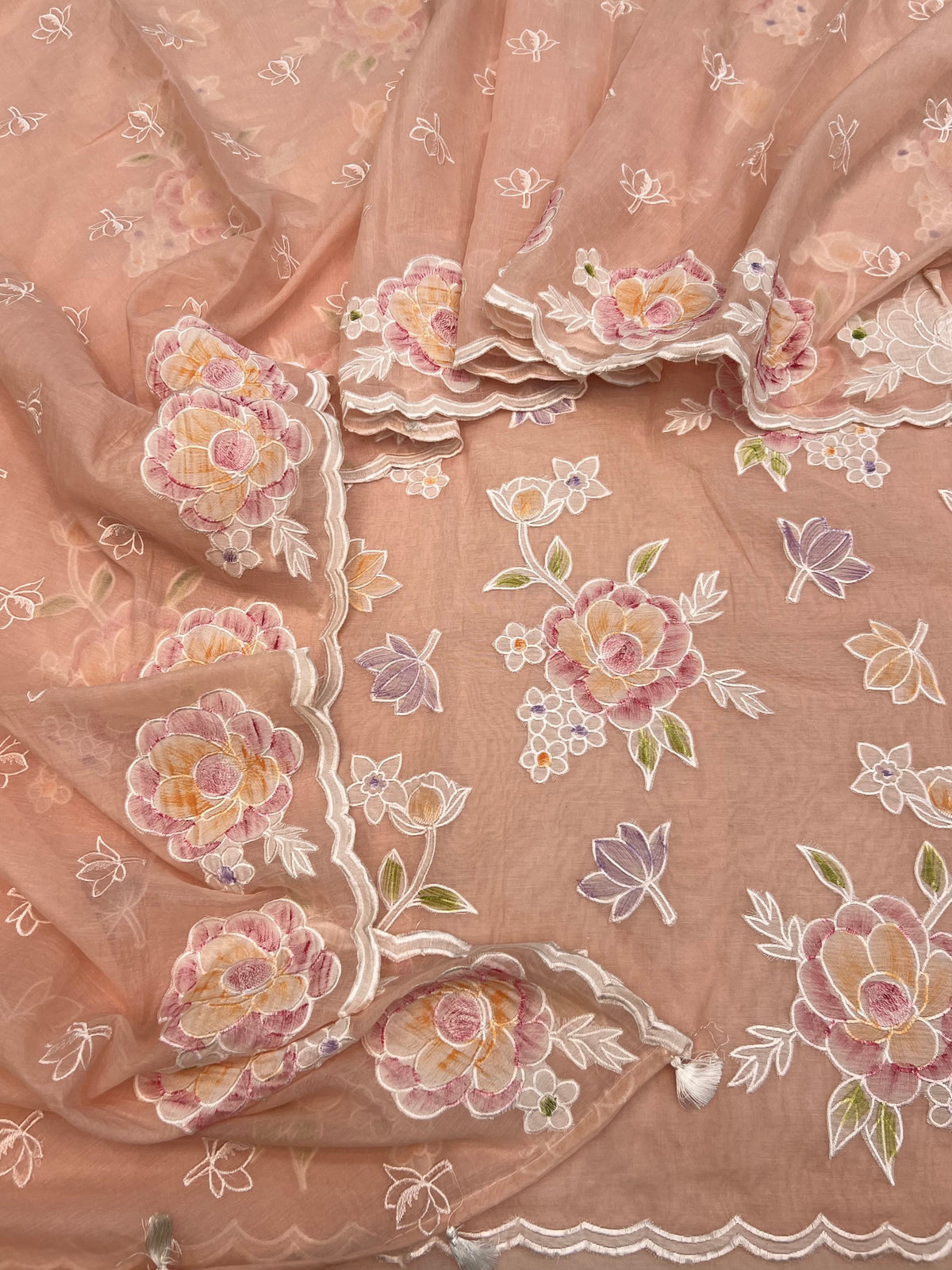 Pure mal Chanderi cotton Applique hand brush paint unstiched suits sets