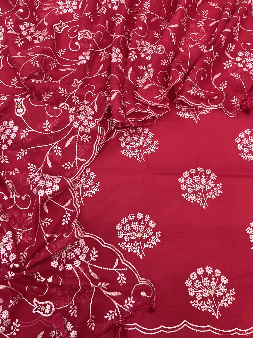 Pure mal Chanderi thread embroidered unstiched suits sets