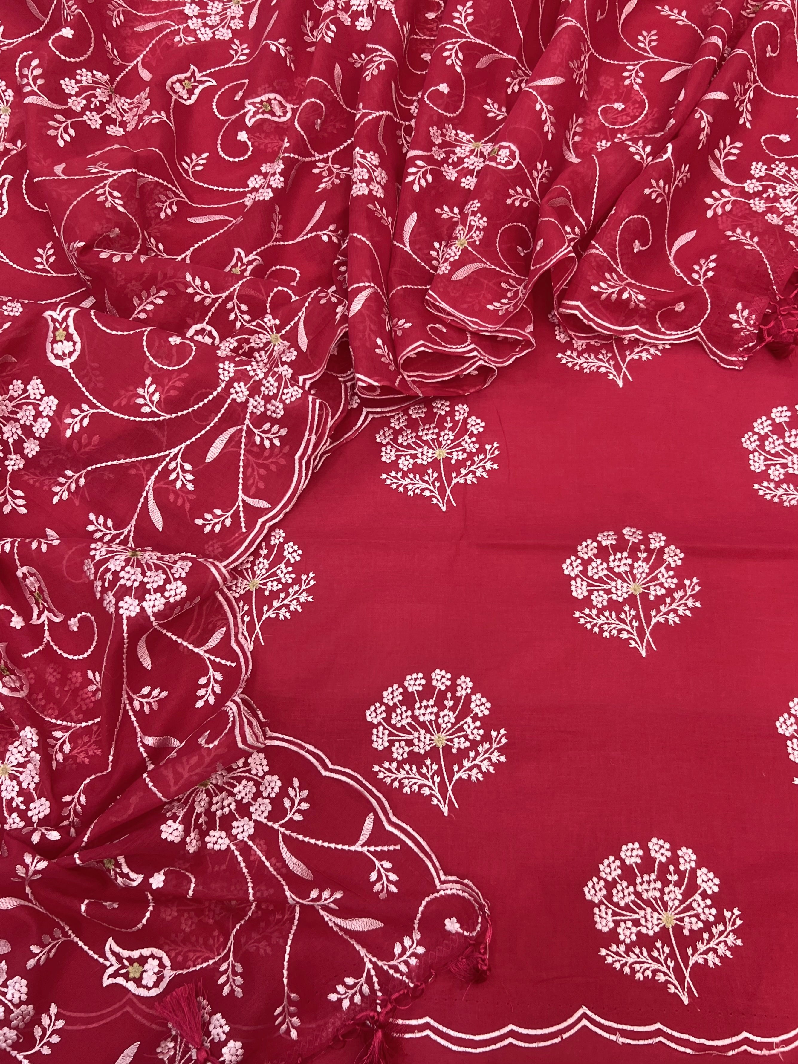 Pure mal Chanderi thread embroidered unstiched suits sets