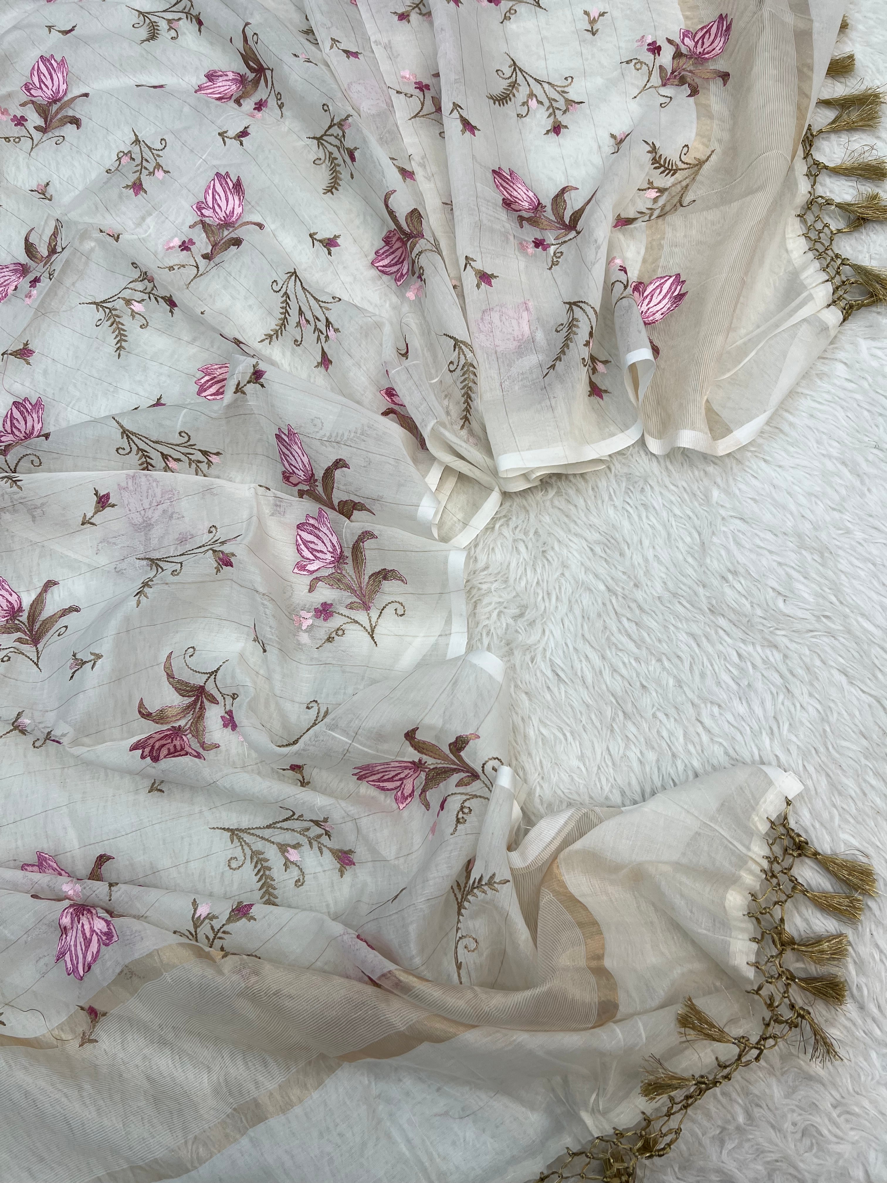 Pure mal chanderi dyeable floral embroidery work suits