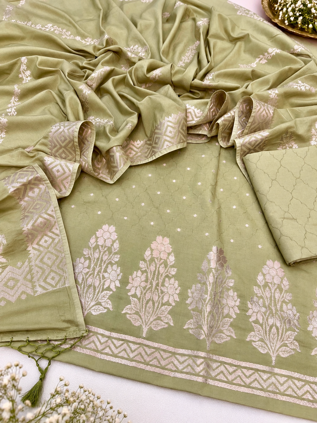 Pure katan silk self resham weaved with zari jackard design unstiched suits