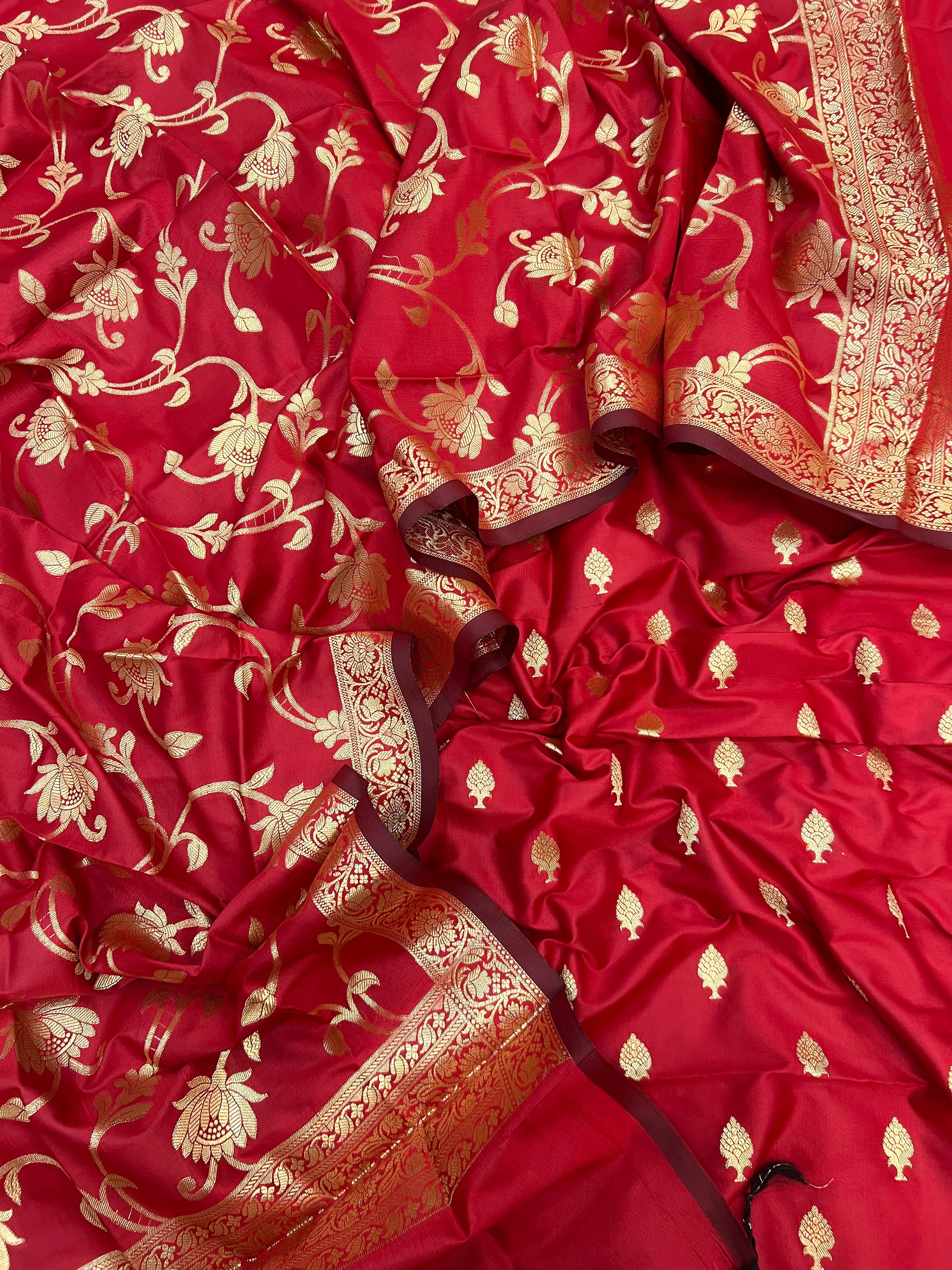 Banarasi katan silk zari jackard weaved unstiched suits sets